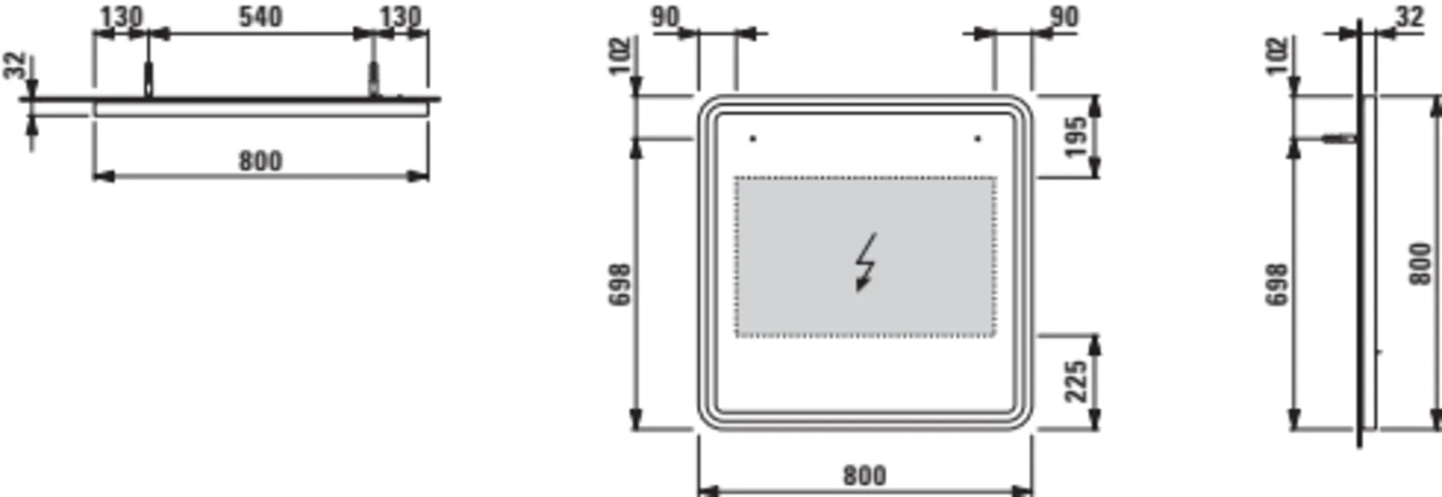Base 2.0 Spiegel 44438.1, quadr. LED Bel.,1 Sensorsch., 800x800 schw.m
