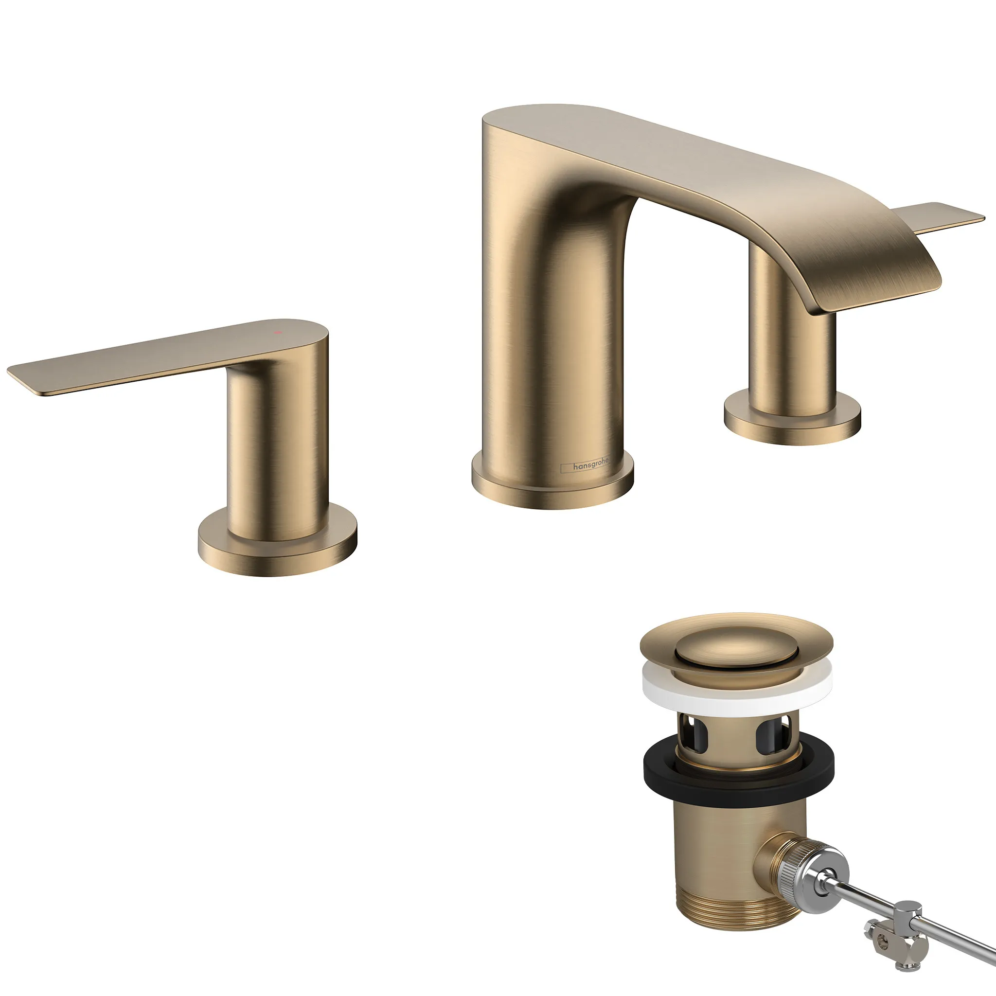 Hansgrohe Vivenis 3-Loch Waschtischarmatur 90 mit Zugstangen-Ablaufgarnitur, Brushed Bronze Hansgrohe Vivenis 3-Loch Waschtischarmatur 90 mit Zugstangen-Ablaufgarnitur, Brushed Bronze