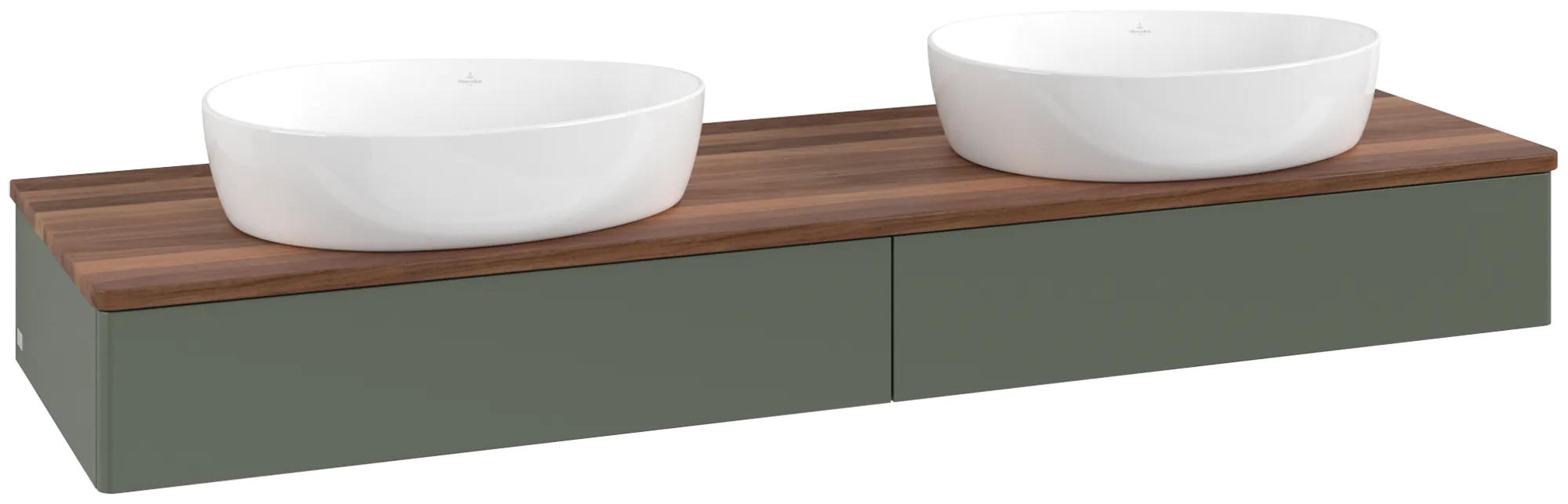 Villeroy & Boch Antao Waschbeckenunterschrank L17_1, 1600x190x500mm, Leaf Green Matt Lacquer / Warm Walnut