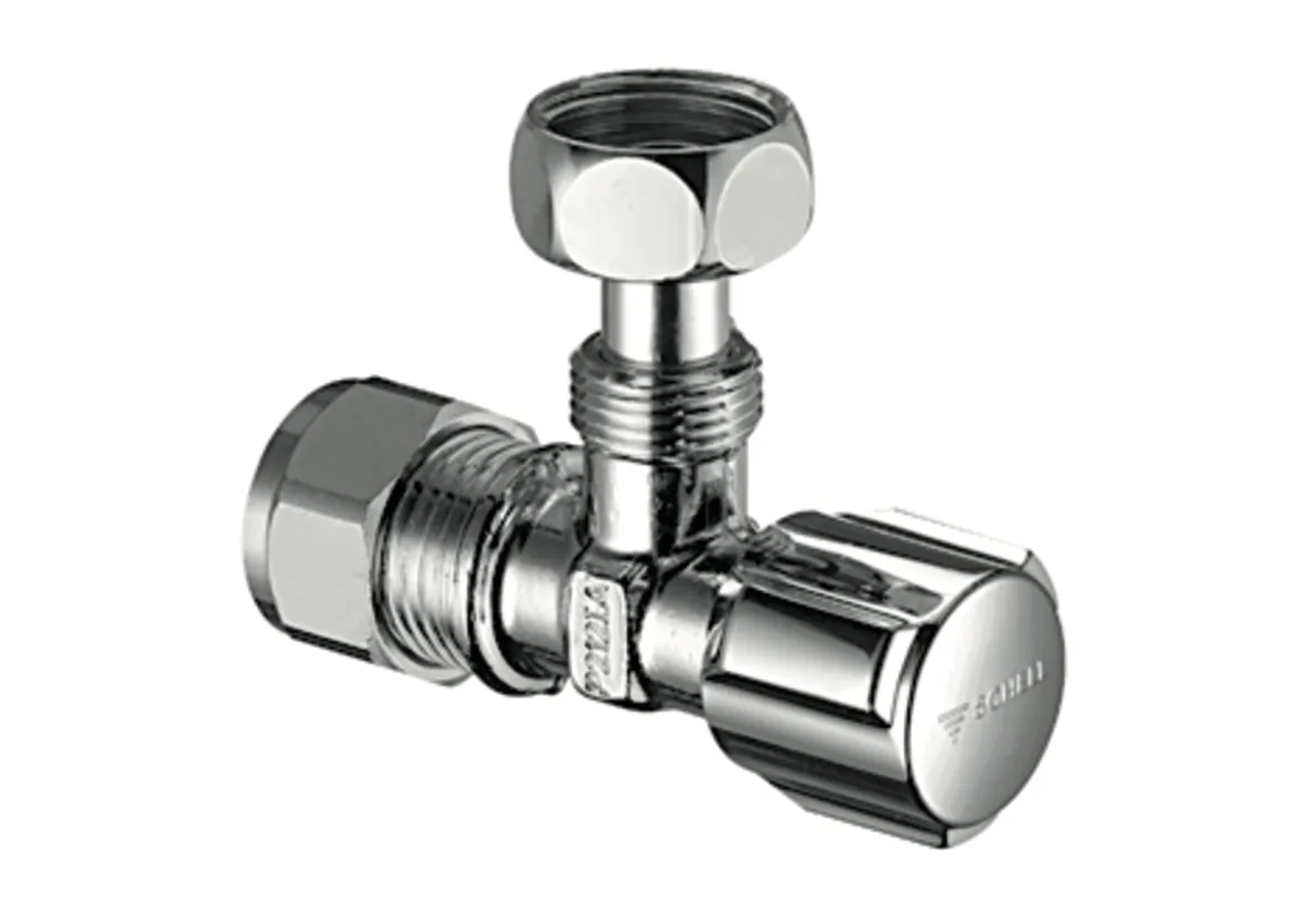 Eckventil mit Regulierfunktion COMFORT, COMFORT-Griff, Messing-Klemmring-Verschraubung Ø 15 (DN 15 G 1/2 AG), Überwurfmutter DN 15 G 1/2 IG, chrom