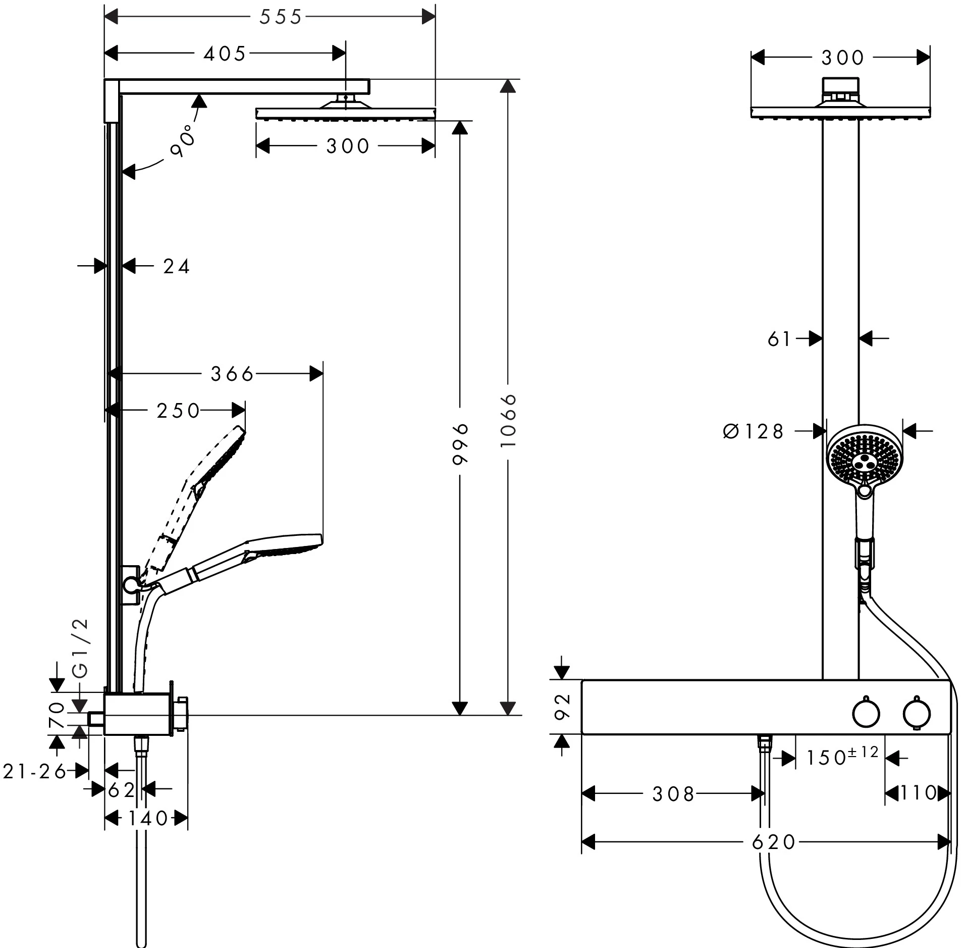 Showerpipe Raindance E 300 1jet 600 ST EcoSmart 9 l/min chrom Showerpipe Raindance E 300 1jet 600 ST EcoSmart 9 l/min chrom