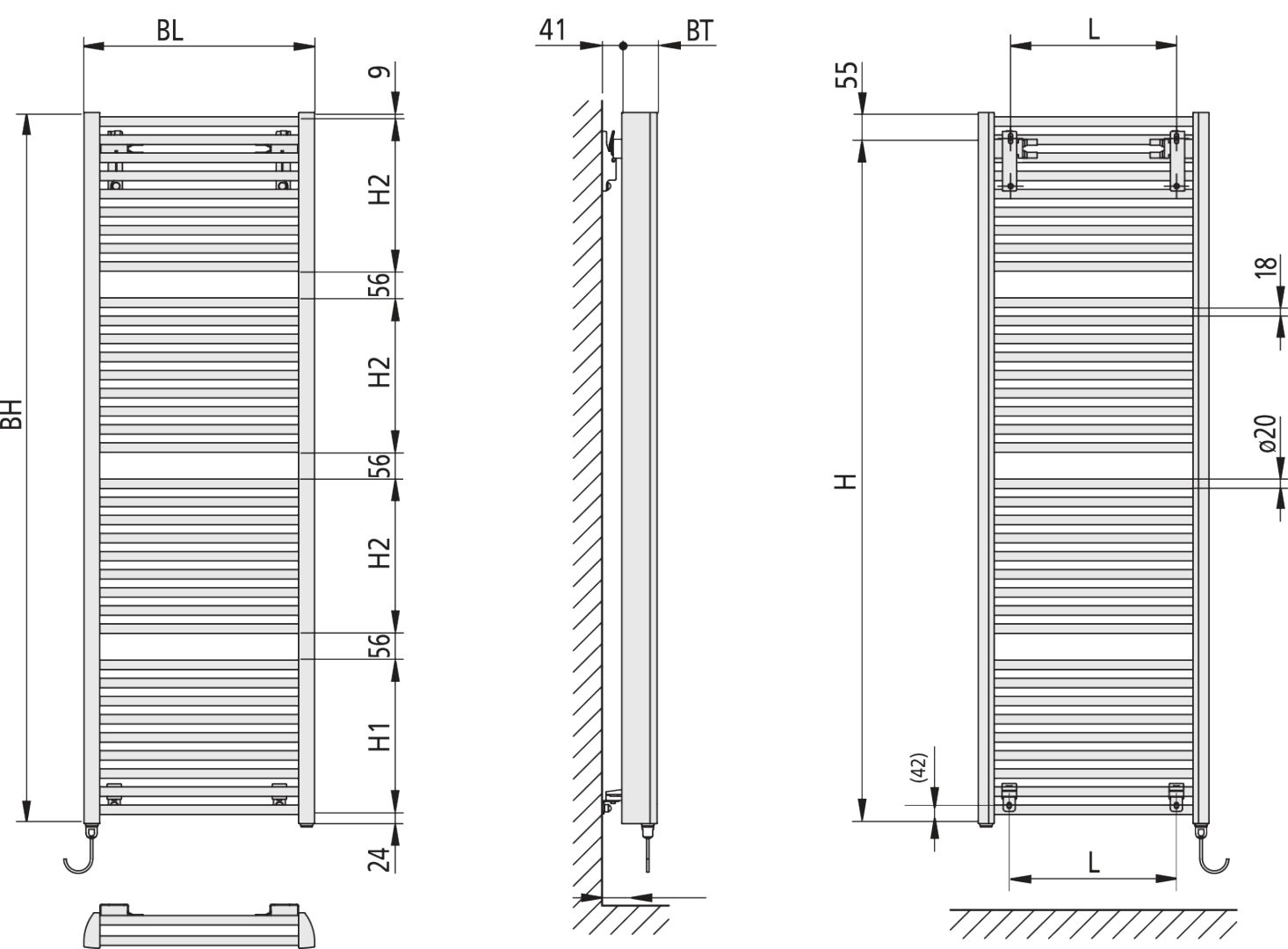 Kermi Design-Elektroheizkörper doppellagig „Duett®-E“ 48,4 × 118,8 cm