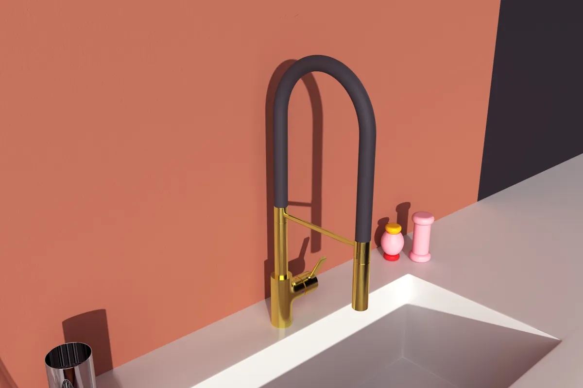 Küchenarmatur Gusto Ausladung 225mm Semi-Pro 2-Funktionsbrause Höhe 604mm Brushed Gold Küchenarmatur Gusto Ausladung 225mm Semi-Pro 2-Funktionsbrause Höhe 604mm Brushed Gold