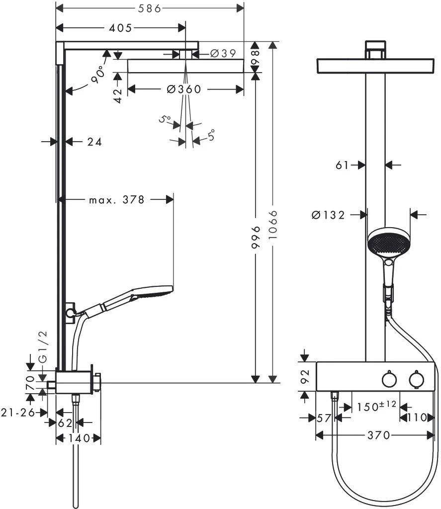 Rainfinity Showerpipe 360 1jet mit ShowerTablet 350 Chrom