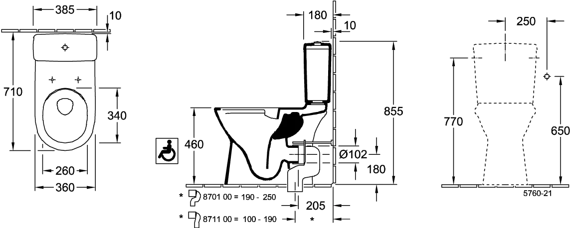 Stand-Tiefspül-WC für Kombination mit Spülkasten DirectFlush „ViCare“ 36 × 46 × 68 cm ohne Spülrand
