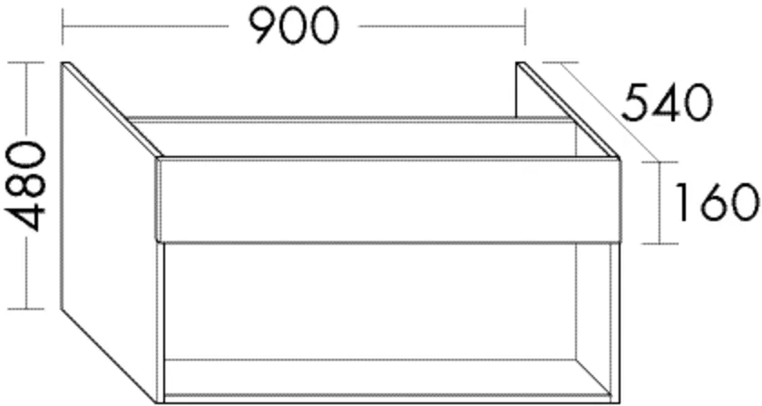 Waschtischunterschrank Sys30 von burgbad - 900 mm breit, 480 mm hoch, 540 mm tief, 1 offenes Fach, inkl. Raumsparsiphon