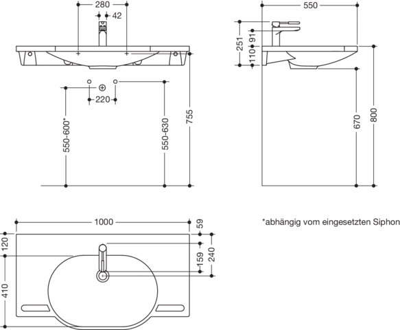 Set-Waschtisch und Armatur 100 × 55 × 11 cm in Maigrün