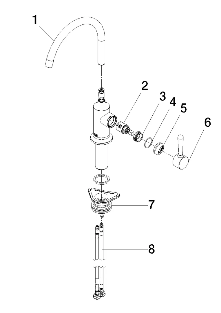 Dornbracht VAIA Einhebelmischer - Ausladung 202 mm schwenkbarer Auslauf 360Grad luftangereicherter Strahl Durchfluss max. 7 l/min bei 3 bar Fließdruck bleifrei