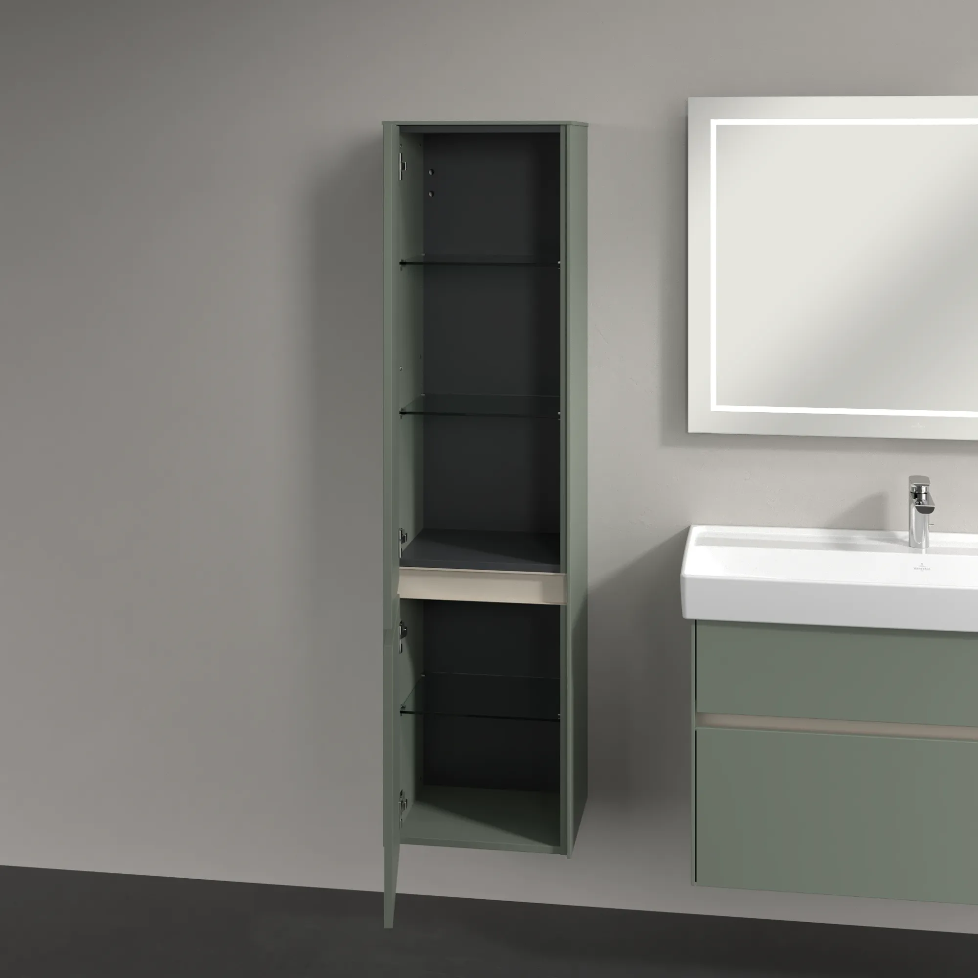 Villeroy & Boch Hochschrank Collaro C03300, Eckig, Soft Green, 404 x 1538 x 349 mm, 2 Türen, mit Absenkautomatik