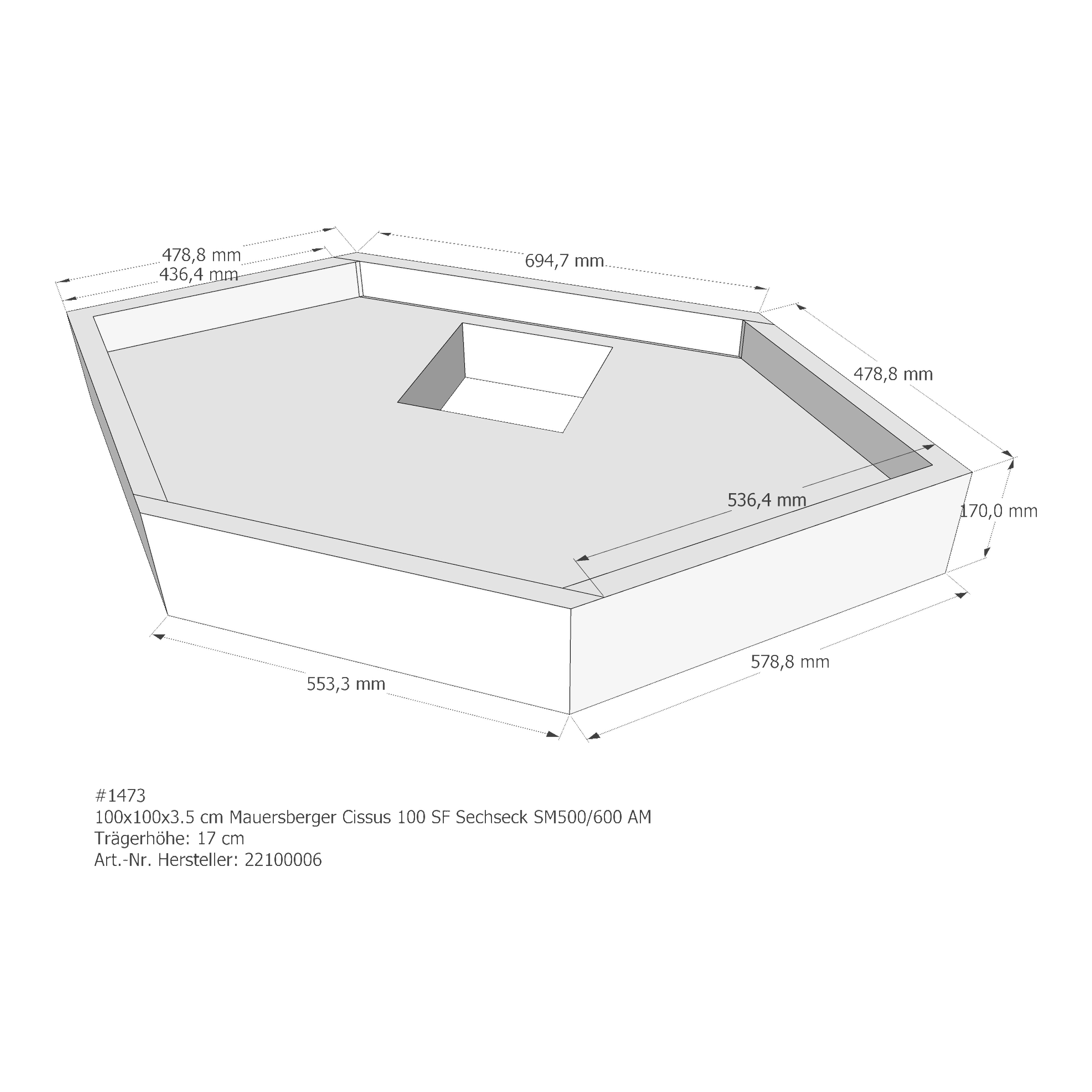 Duschwannenträger Mauersberger Cissus 100 SF 100x100x3 cm Sechseckdusche SM500/705/500 AM