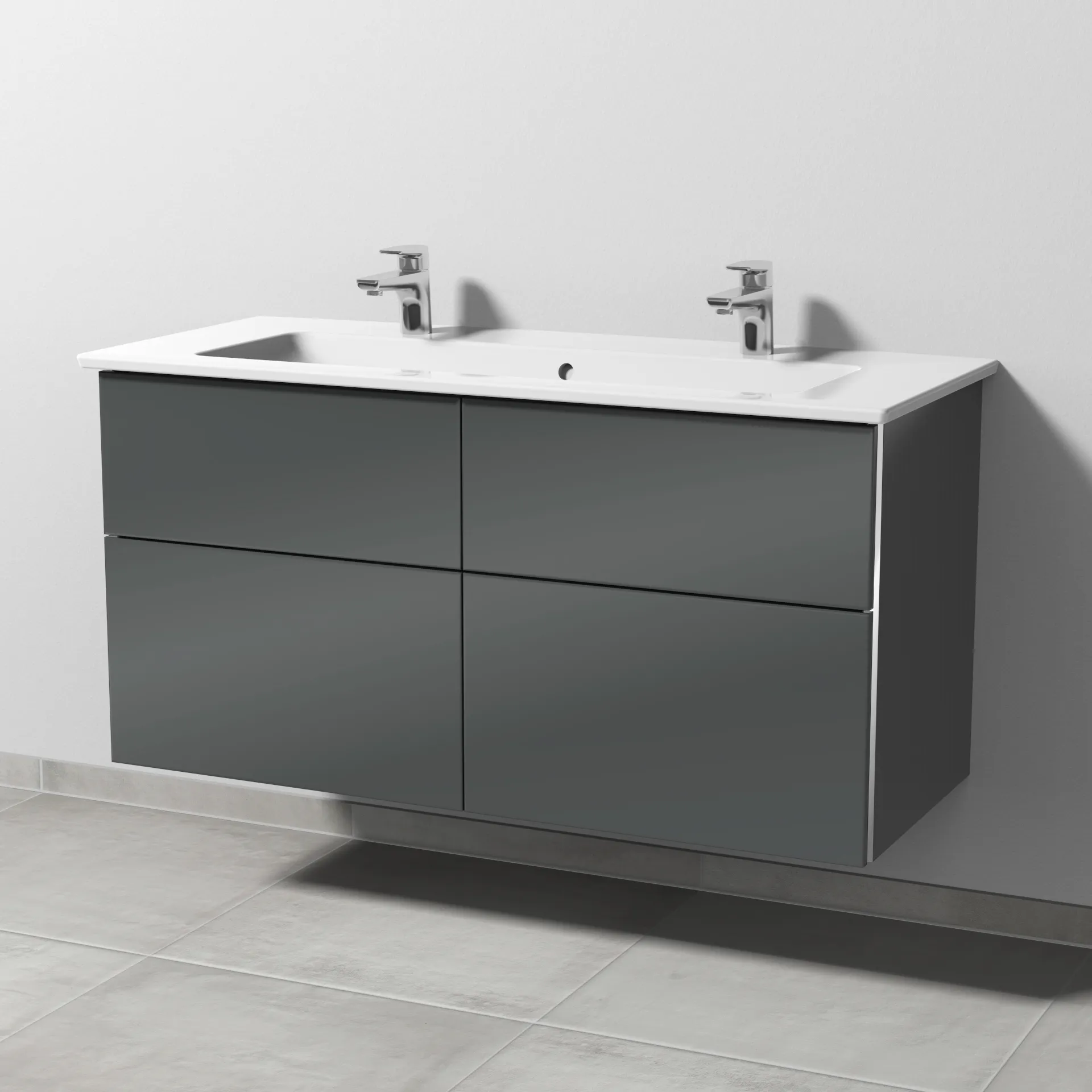 Sanipa Keramik-Waschtisch-Waschtischunterschrank mit Waschtischunterschrank „3way“ 1155 × 591 × 477 mm in Anthrazit (glanz), mit Hahnlochbohrung, Becken mittig Sanipa Keramik-Waschtisch-Waschtischunterschrank mit Waschtischunterschrank „3way“ 1155 × 591 × 477 mm in Anthrazit (glanz), mit Hahnlochbohrung, Becken mittig