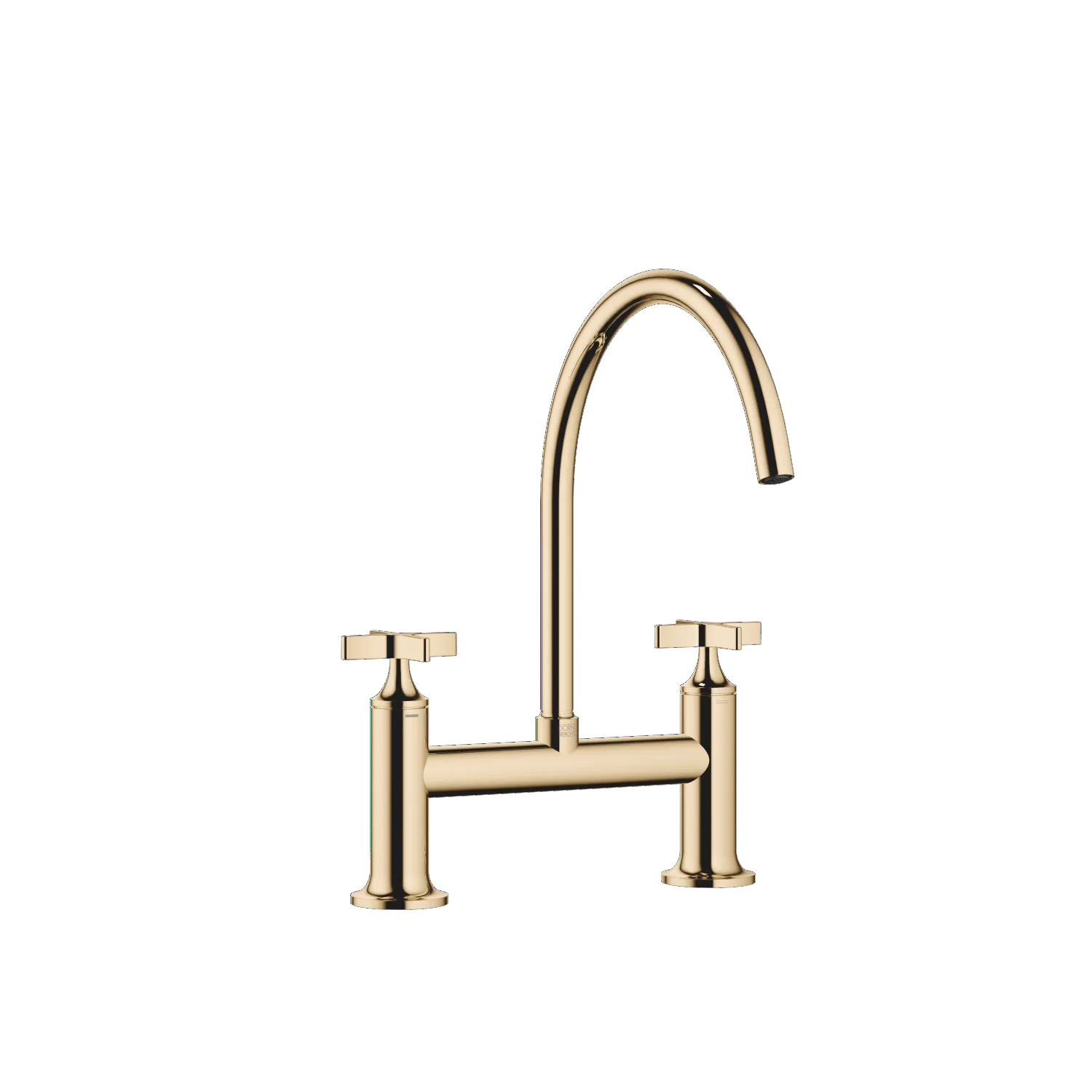 Dornbracht VAIA Zweiloch-Brückenbatterie in Messing (23kt Gold), Ausladung 241 mm, schwenkbarer Auslauf 360°, luftangereicherter Strahl, max.
