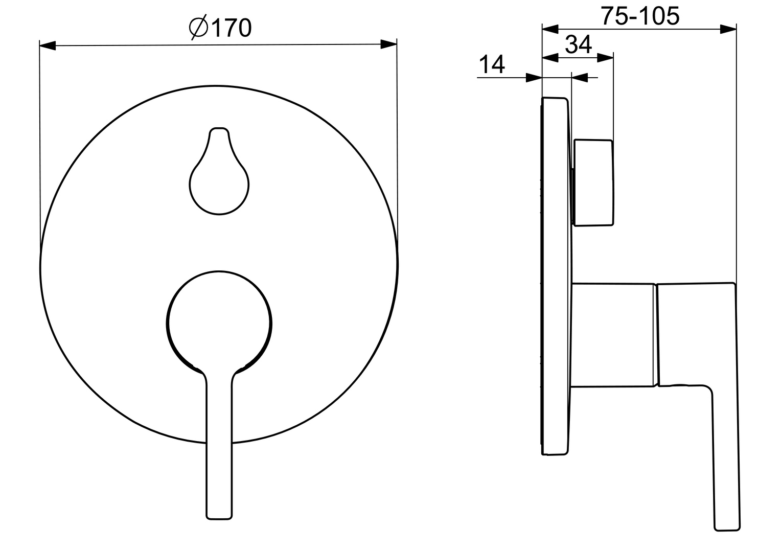 EHM Fertigmontageset für Wanne/Brause VANTIS 8260 Rosette rund Matt-Schwarz Pinhebel