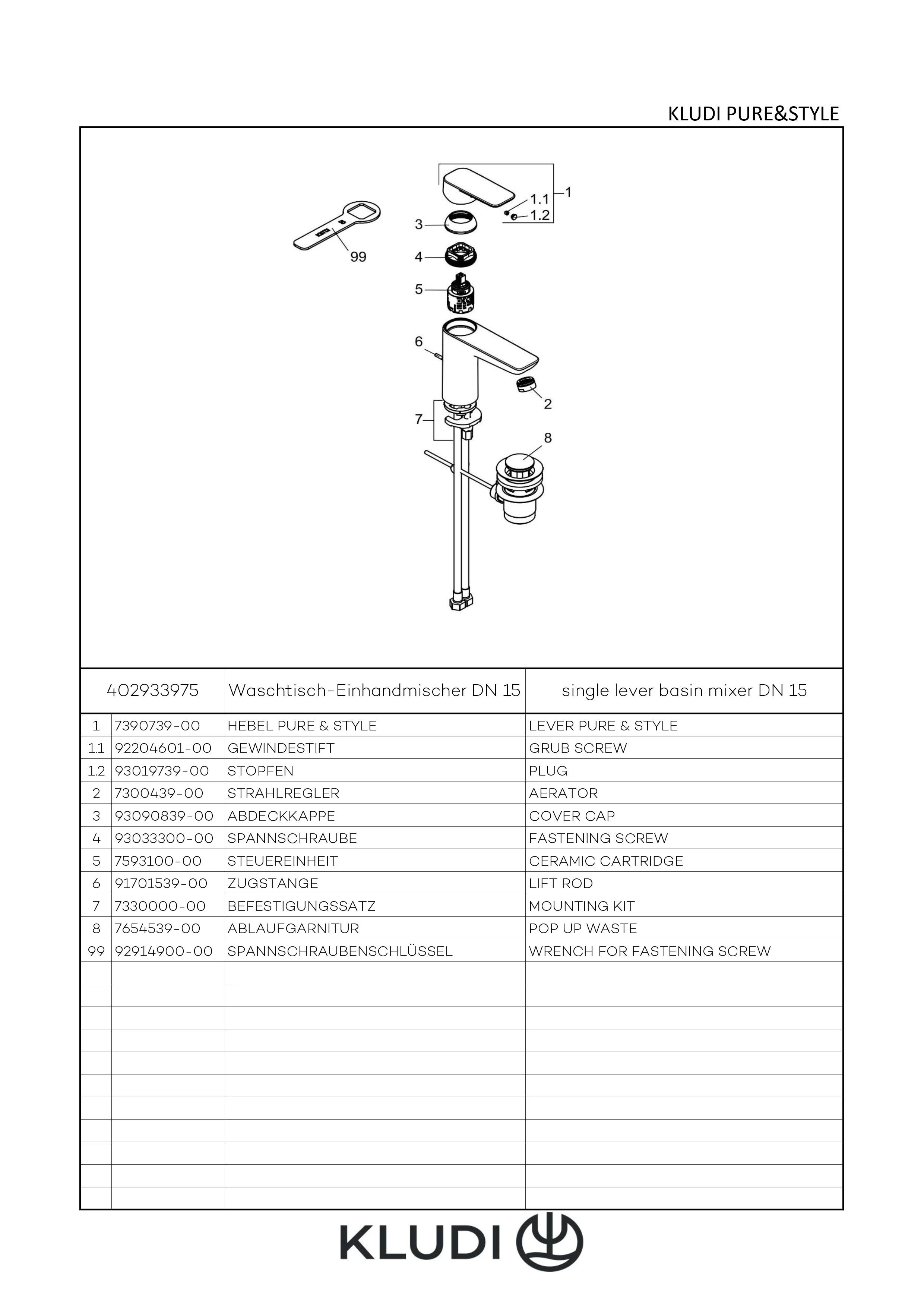 Kludi PURE&STYLE Waschtisch-EHM 100 EcoPlus, m. Metallablaufg. mattschwarz