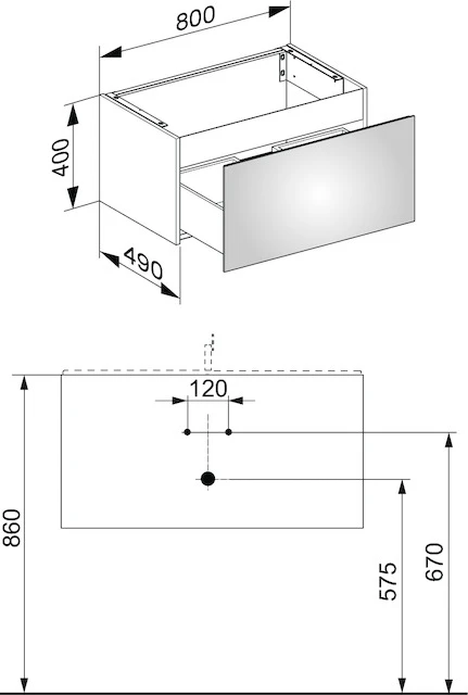 X-Line Waschtischunterbau mit Auszug 800 x 400 x 490 mm weiß/weiß