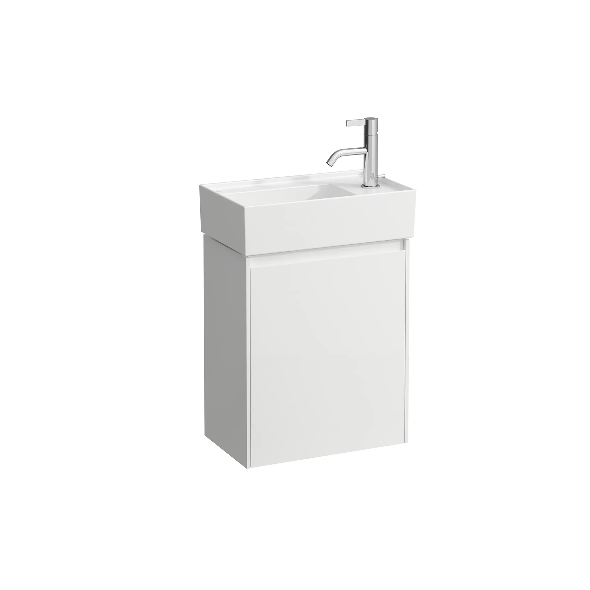 Waschtischunterbau LANI 270x437x515 1 Tür Scharnier rechts integrierte Griffleiste und Soft-Close 1 Glasablage (fix) für Waschtisch Kartell • H815334 weiß matt