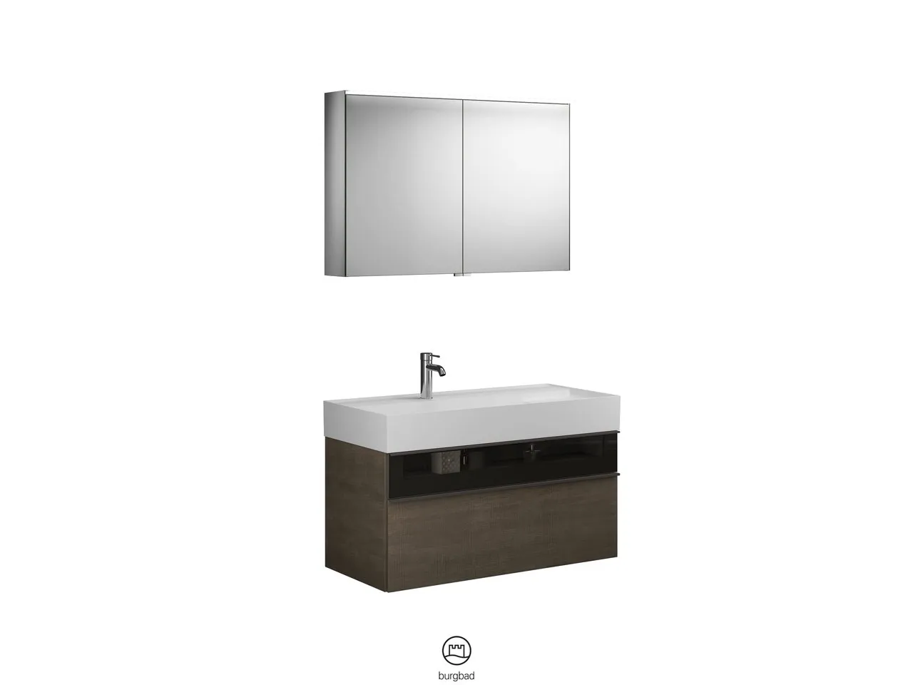 Burgbad Yumo Badmöbelset SFKZ102, Spiegelschrank mit Mineralguss-Waschtisch und -Unterschrank, Breite 1015 mm, Tiefe 470 mm Burgbad Yumo Badmöbelset SFKZ102, Spiegelschrank mit Mineralguss-Waschtisch und -Unterschrank, Breite 1015 mm, Tiefe 470 mm