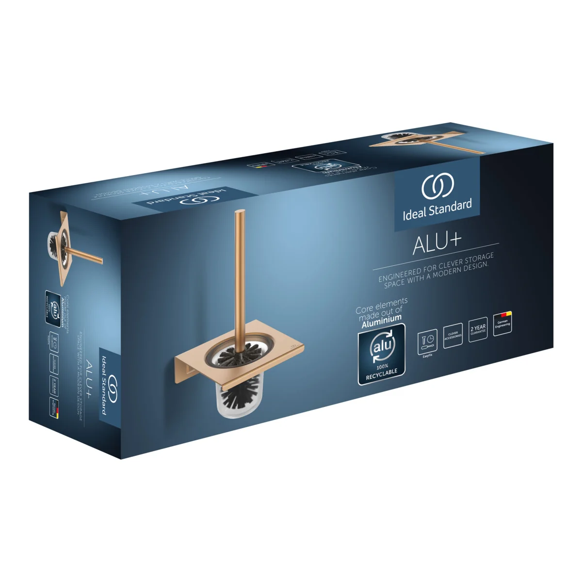 Ideal Standard Alu+ WC-Bürstengarnitur Bronze – 100% recyceltes Aluminium, herausnehmbarer Behälter für einfache Reinigung, verdeckte Befestigung
