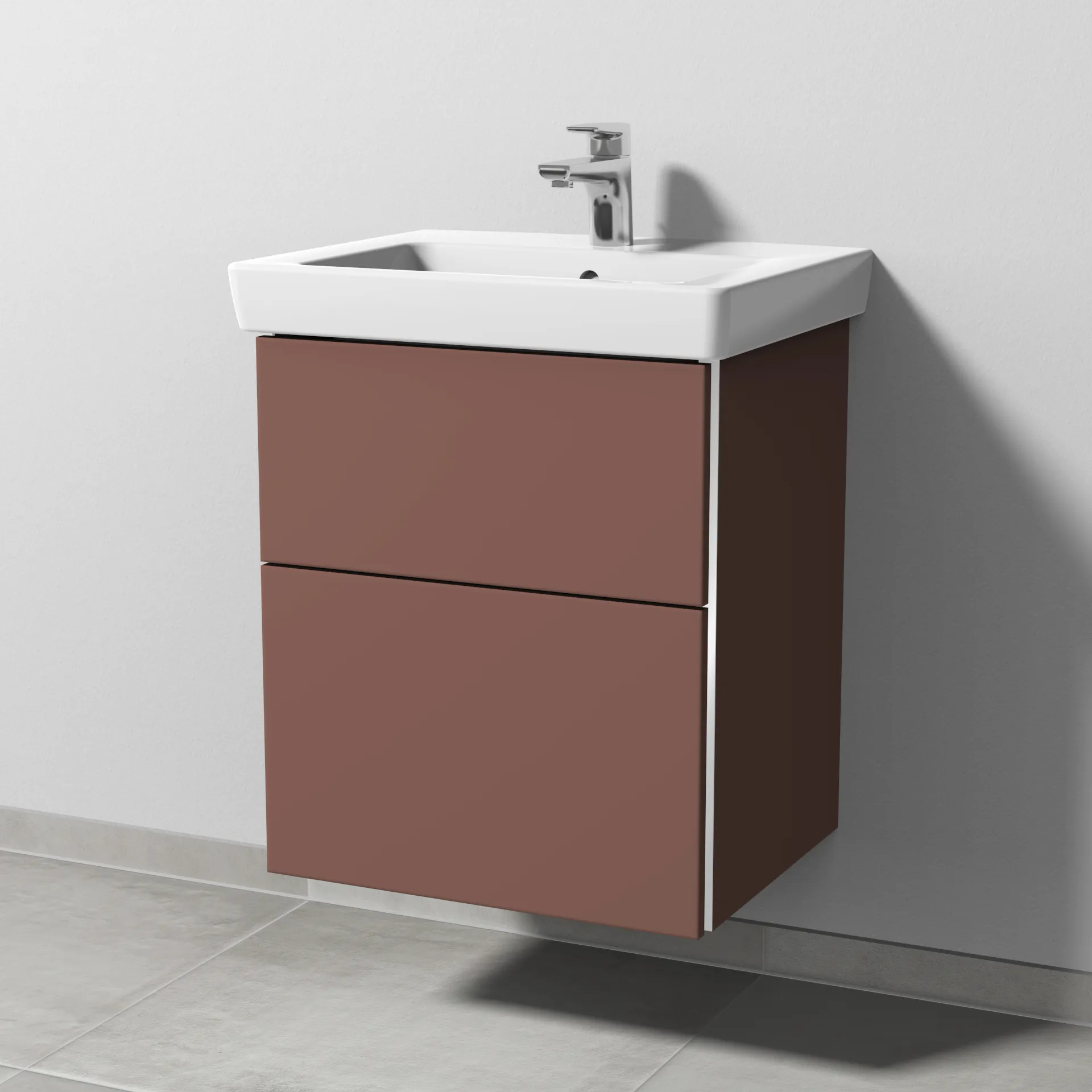 Sanipa Waschtischunterschrank „3way“ passend zu Keramik-Waschtische Subway 2.0 von Villeroy & Boch 500 × 593 × 417 mm in Wine-Red, Becken mittig