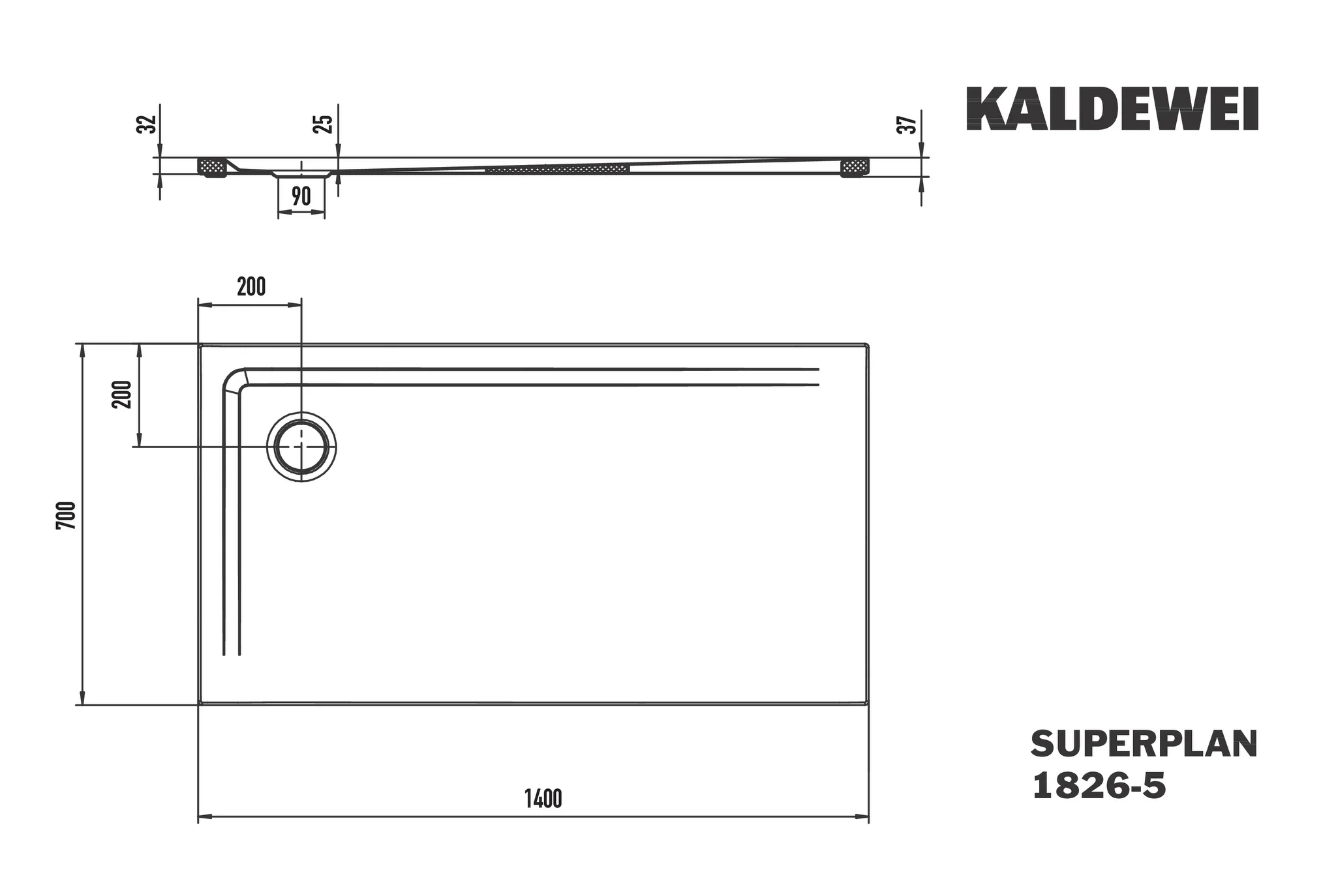 Kaldewei SUPERPLAN Duschfläche extraflach, 700x1400 mm, cool grey 30, Secure Plus, Eckablauf, 25 mm tief Kaldewei SUPERPLAN Duschfläche extraflach, 700x1400 mm, cool grey 30, Secure Plus, Eckablauf, 25 mm tief