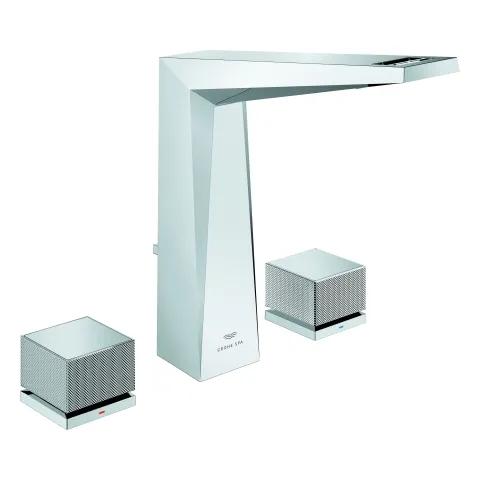 3-Loch-Waschtischbatterie Allure Brilliant Private Collection 20670, mit Knopfbetätigung (Kubus) Rändelstruktur, Zugstangen-Ablaufgarnitur 1 1/4", chrom 3-Loch-Waschtischbatterie Allure Brilliant Private Collection 20670, mit Knopfbetätigung (Kubus) Rändelstruktur, Zugstangen-Ablaufgarnitur 1 1/4", chrom