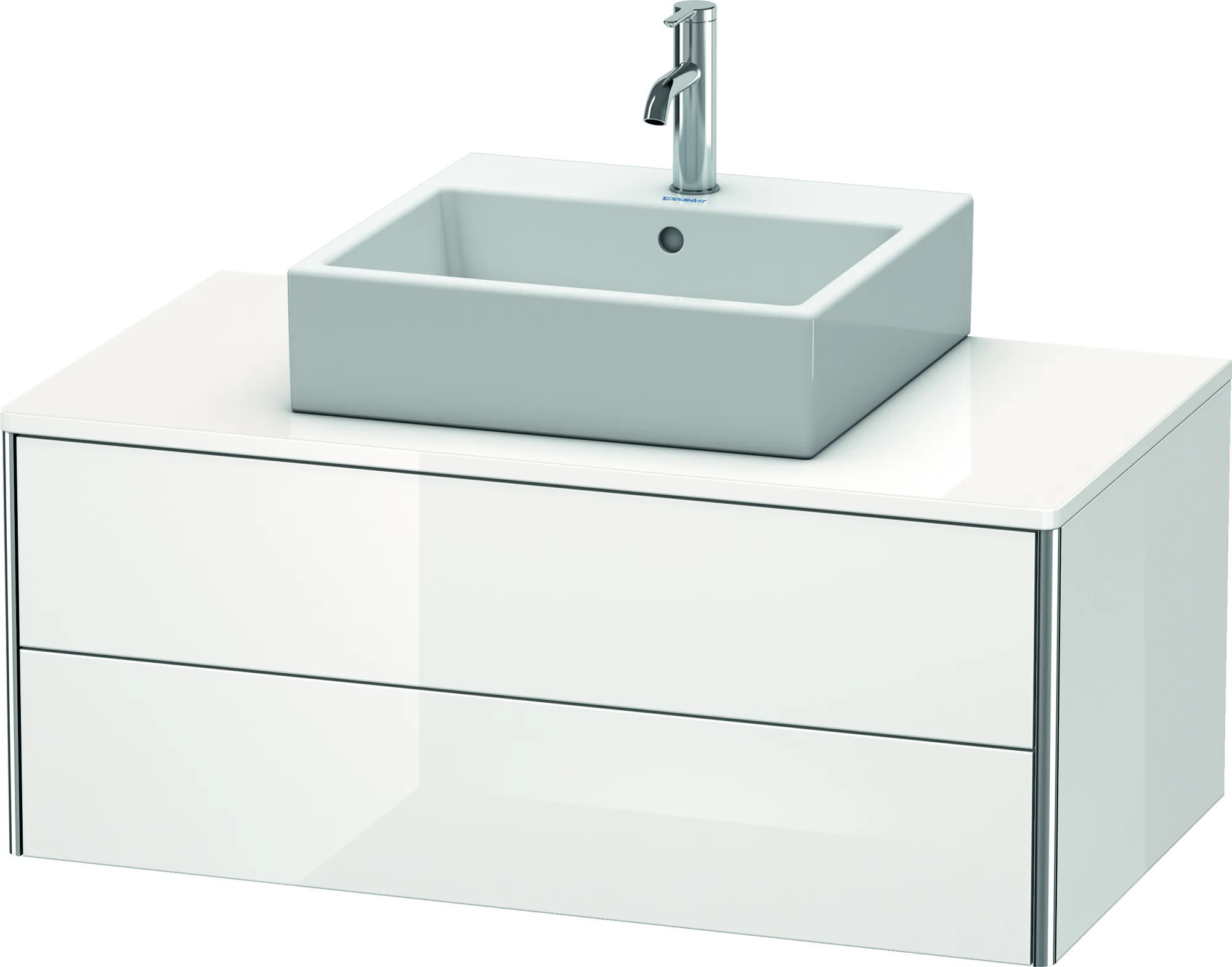 Duravit Waschtischunterschrank wandhängend „XSquare“ 100 × 40 × 54,8 cm Weiß Hochglanz Becken: mittig / Front- & Korpusfarbe: Weiß Hochglanz / Größe: 100 × 54,8 × 40 cm / Oberfläche: Dekor / Profile: Chrom / Schubladen: 2