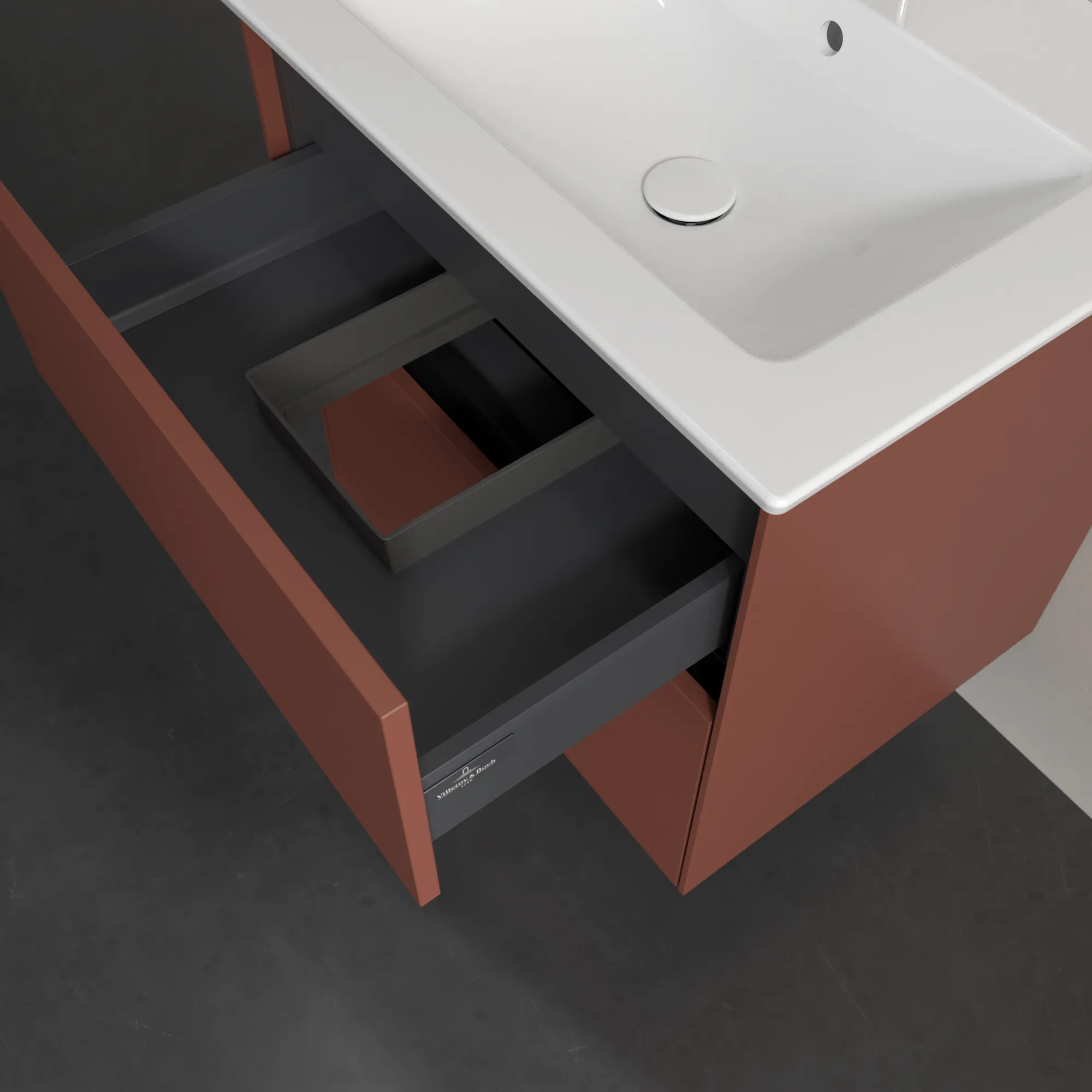 Villeroy & Boch Waschtischunterschrank „Collaro“ 611 × 610 × 480 mm Wine Red, mit Beleuchtung, für Becken mittig Villeroy & Boch Waschtischunterschrank „Collaro“ 611 × 610 × 480 mm Wine Red, mit Beleuchtung, für Becken mittig