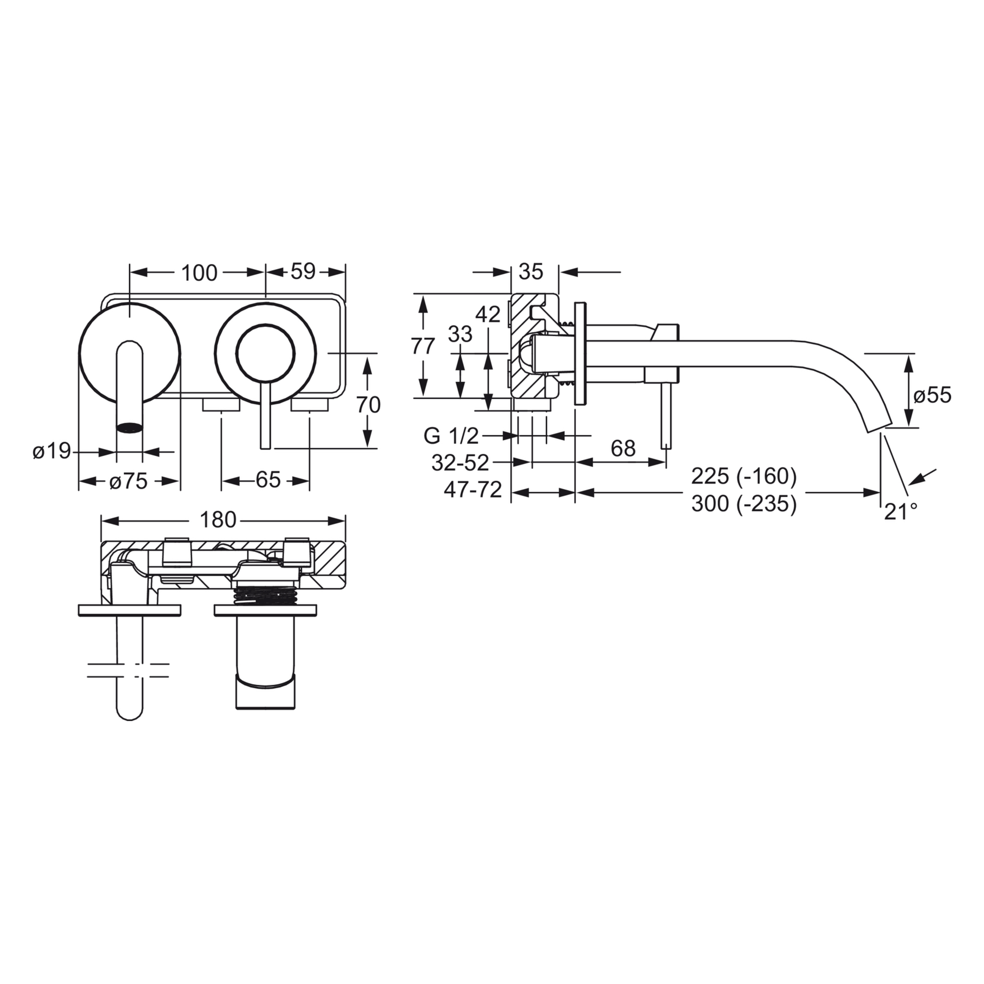 HA Einhebelmischer Fertigmontageset für Waschtischbatterie HANSAPUBLIC 5795 Rosette rund Ausladung 300 mm Chrom