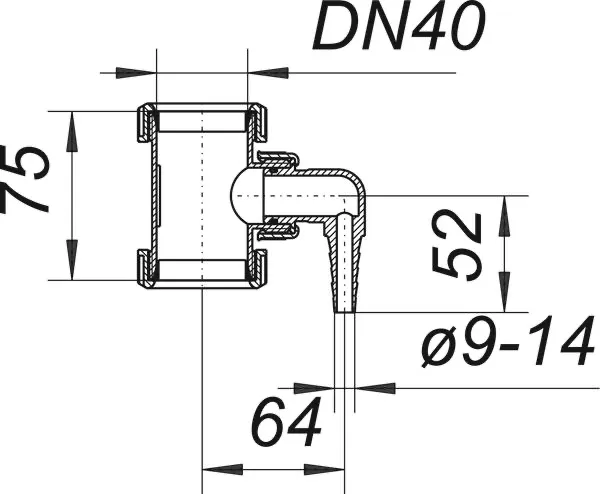 T-Stück mit Winkelschlauchtülle für Kondensatgeräte, DN 40