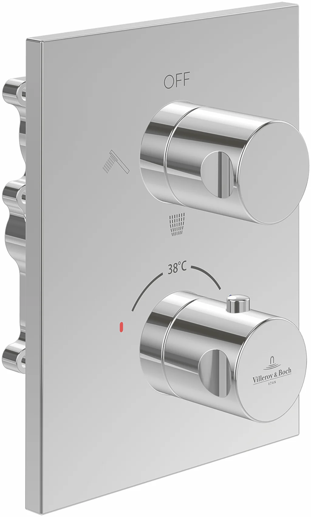 Villeroy & Boch Unterputz-Thermostat mit Dreiwege-Mengenregulierung, 150 x 58 x 190 mm, Rund, Wandmontage, Chrom