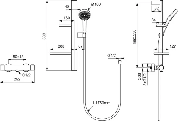 Gleitstangekombination „Ceratherm Alu“, Befestigung verdeckt Gleitstangekombination „Ceratherm Alu“, Befestigung verdeckt
