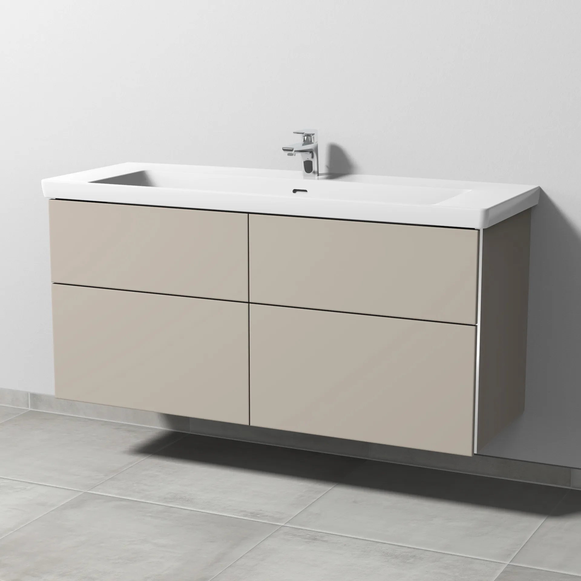 Sanipa Waschtischunterschrank „3way“ 1255 × 588 × 462 mm in Kaschmir (matt), mit Hahnlochbohrung, Becken mittig