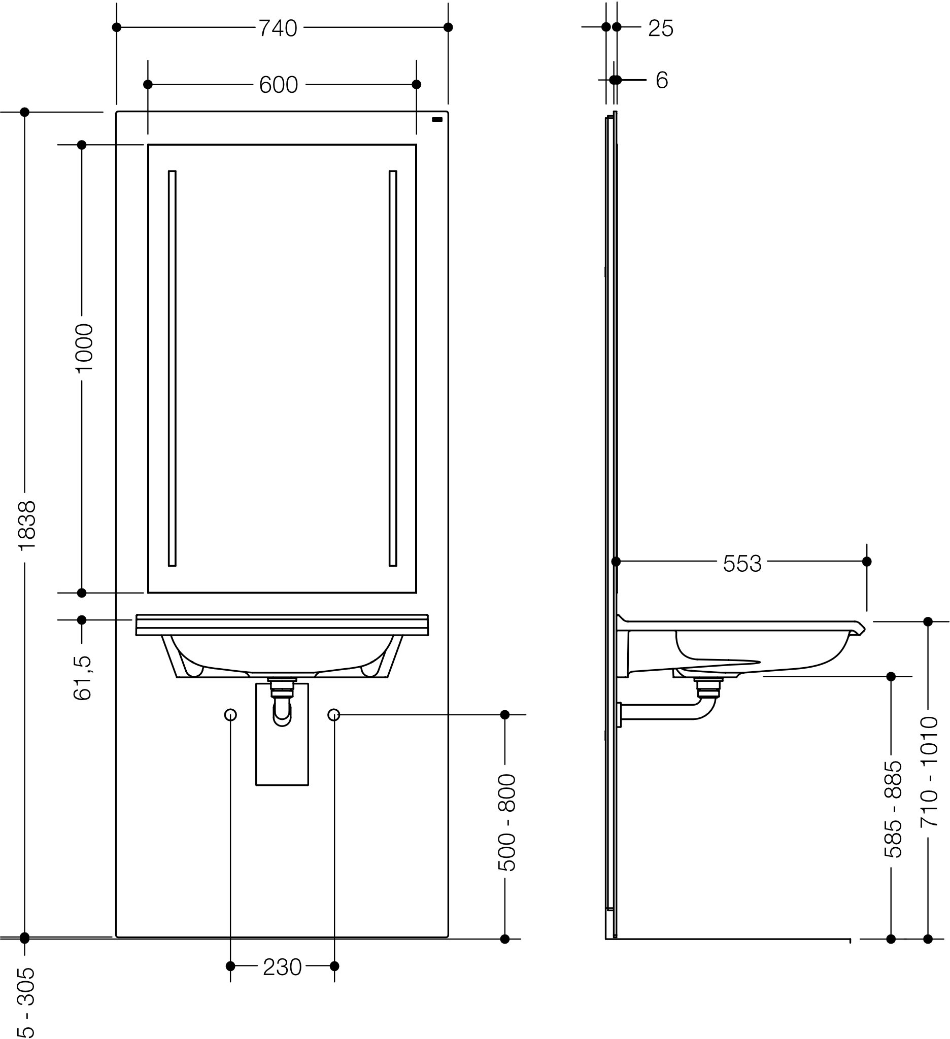 Waschtisch-Modul „S 50“ Set 74 × 183,8 cm