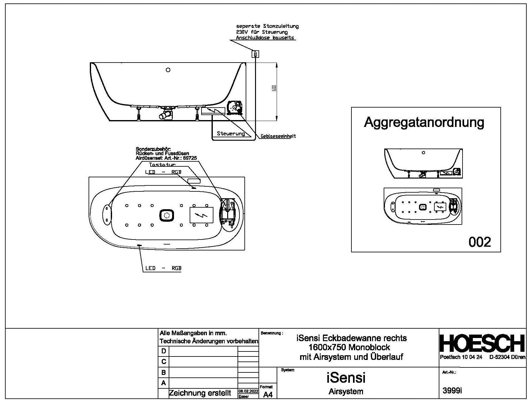 Hoesch Whirlwanne „iSensi“ mit Airsystem „iSensi“ eck, asymmetrisch 160 × 75 cm, rechts in Weiß-Schwarz Hoesch Whirlwanne „iSensi“ mit Airsystem „iSensi“ eck, asymmetrisch 160 × 75 cm, rechts in Weiß-Schwarz