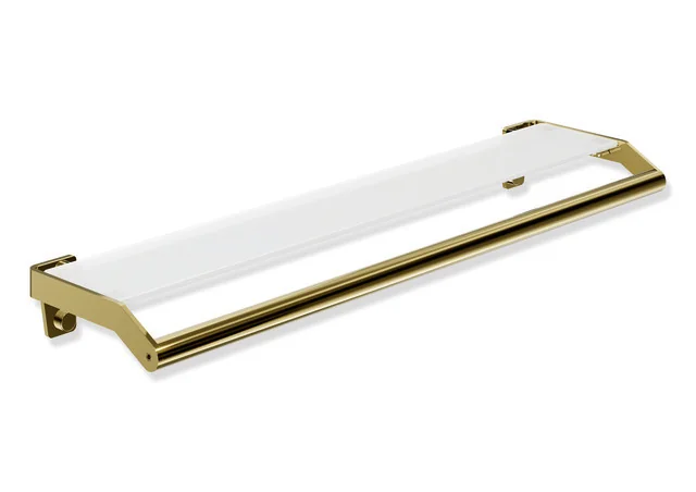 Ablage mit Haltegriff des Systems 900, Edelstahl, PVD, Glasplatte mit Splitterschutzfolie, weiß hinterlackiert, 720 mm breit, 70 mm hoch, 188 mm tief, in Farbe CK (Messing glänzend)