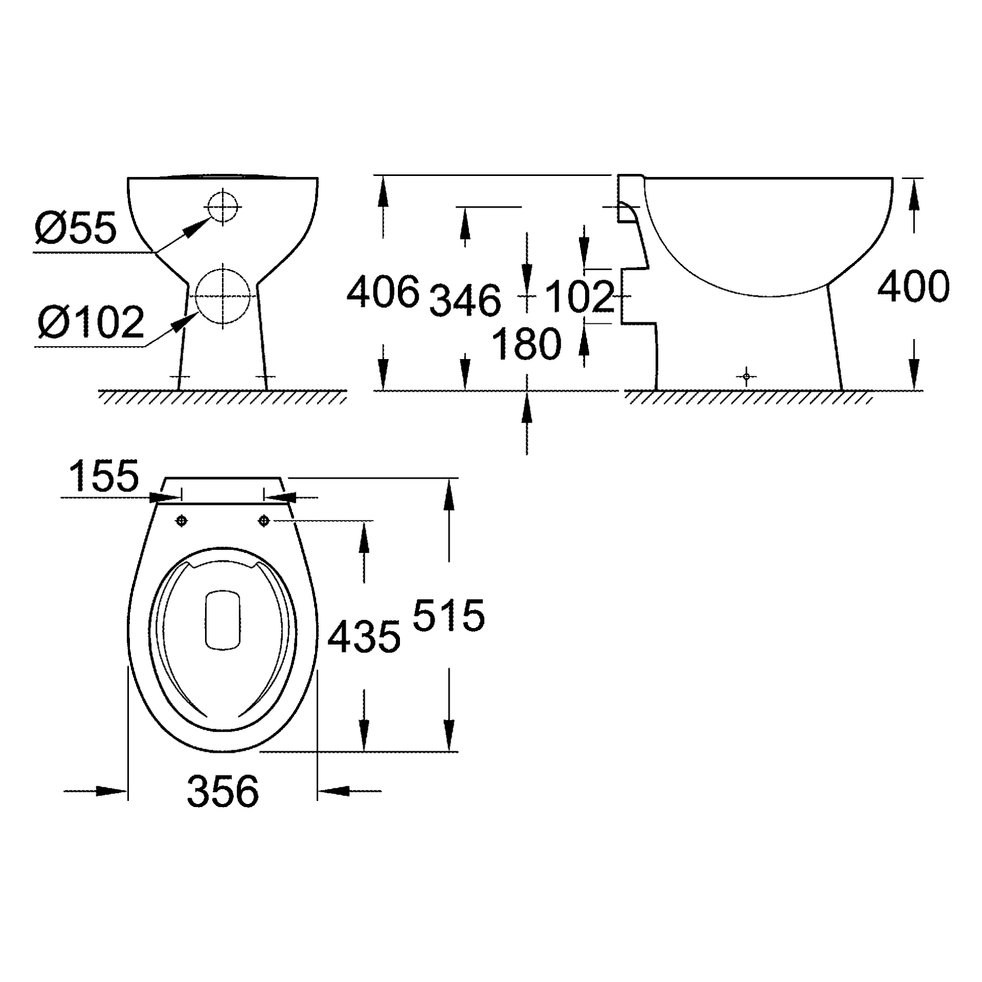 Stand-Tiefspül-WC Bau Keramik 39430, Abgang waagerecht, spülrandlos, aus Sanitärkeramik, alpinweiß