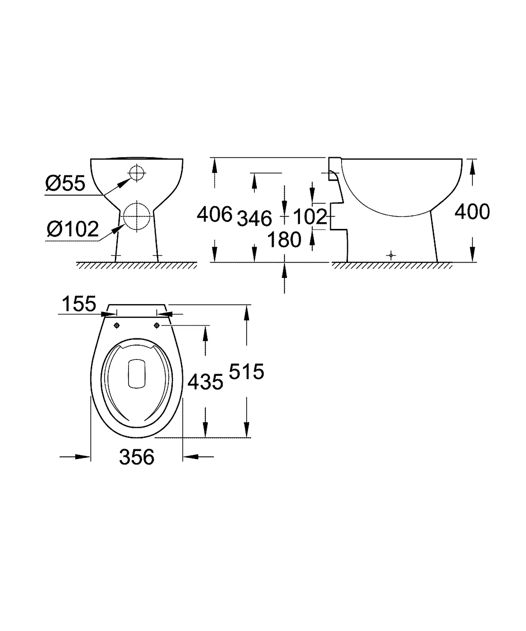 Stand-Tiefspül-WC Bau Keramik 39430, Abgang waagerecht, spülrandlos, aus Sanitärkeramik, alpinweiß Stand-Tiefspül-WC Bau Keramik 39430, Abgang waagerecht, spülrandlos, aus Sanitärkeramik, alpinweiß