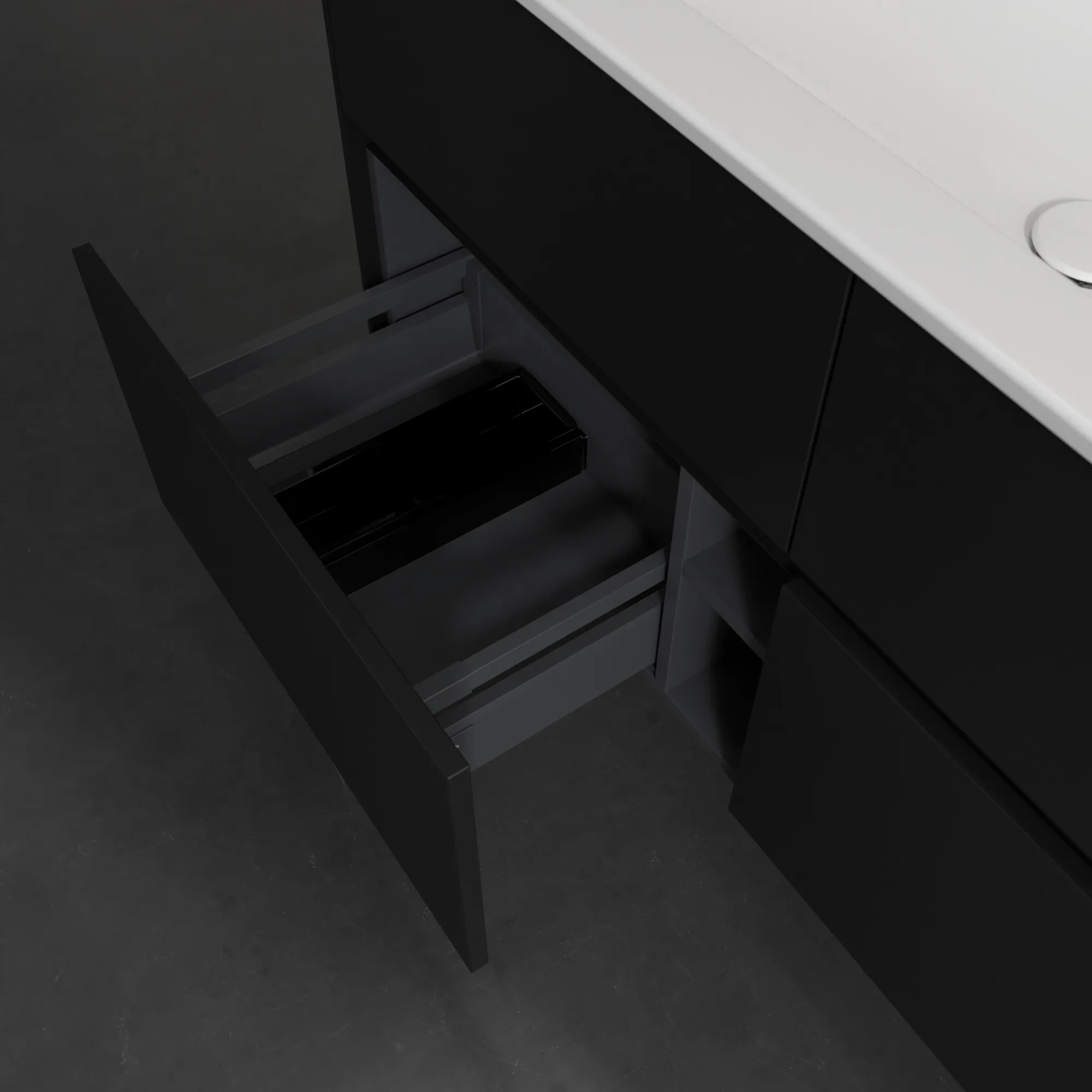 Villeroy & Boch Waschtischunterschrank „Collaro“ 1161 × 610 × 480 mm Volcano Black, mit Beleuchtung, für Becken mittig Villeroy & Boch Waschtischunterschrank „Collaro“ 1161 × 610 × 480 mm Volcano Black, mit Beleuchtung, für Becken mittig