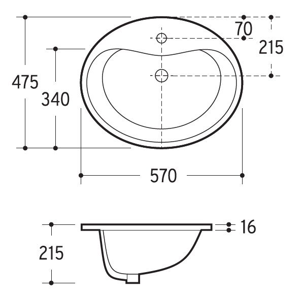 Einbaubecken AqvaCeramica - 570 × 475 mm - Gesamthöhe 215 mm - Überlauf - weiß Einbaubecken AqvaCeramica - 570 × 475 mm - Gesamthöhe 215 mm - Überlauf - weiß