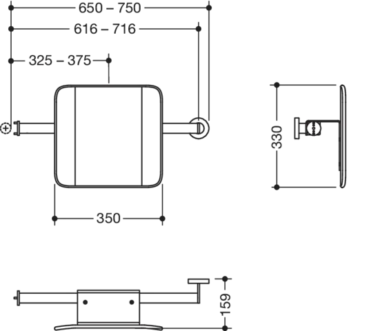 Mobile Rückenstütze,T:150, li Wand, re SK-Griff (A), chrom signalweiß Mobile Rückenstütze,T:150, li Wand, re SK-Griff (A), chrom signalweiß