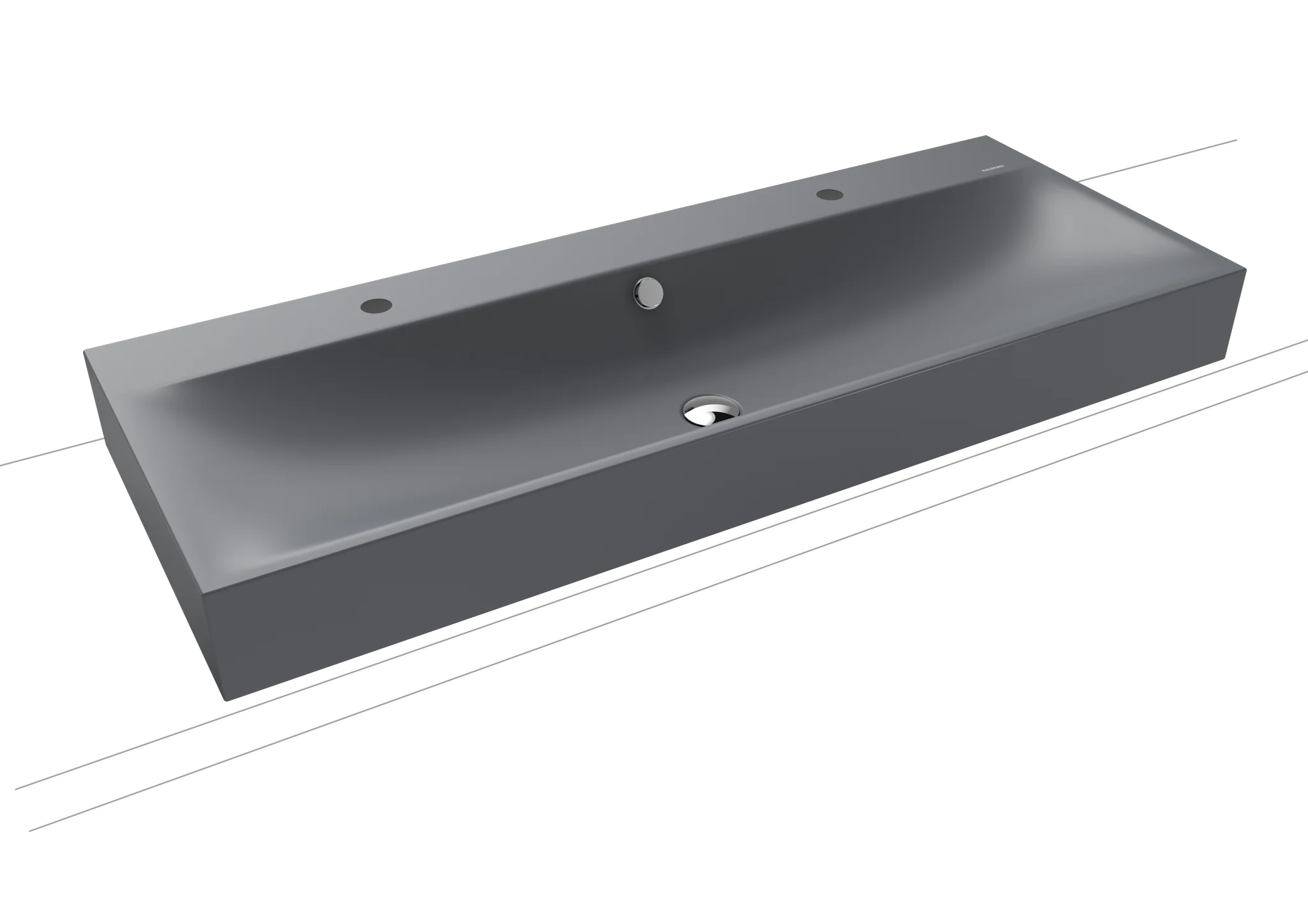 Kaldewei SILENIO Aufsatz-Doppelwaschtisch, 1200x460 mm, Randhöhe 120 mm, cool grey 70, Perl-Effekt, mit Überlauf, chromfarbene Überlaufgarnitur