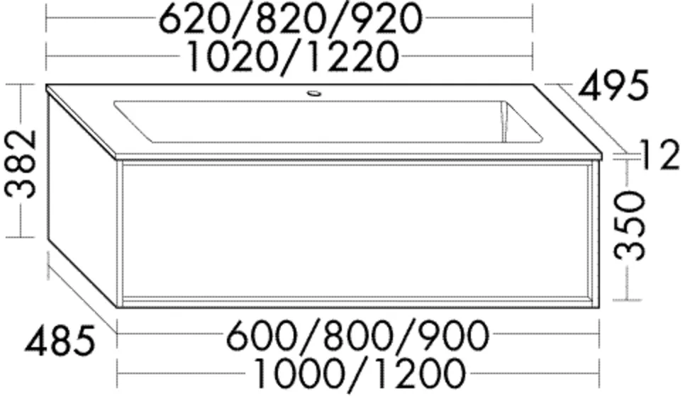 burgbad Mineralguss-Waschtisch Lin20 inkl. Waschtischunterschrank, Serie Uomo, 495x920x382 mm, Becken 670x295 mm, Muldentiefe 100 mm, 1 Auszug 350 mm tief