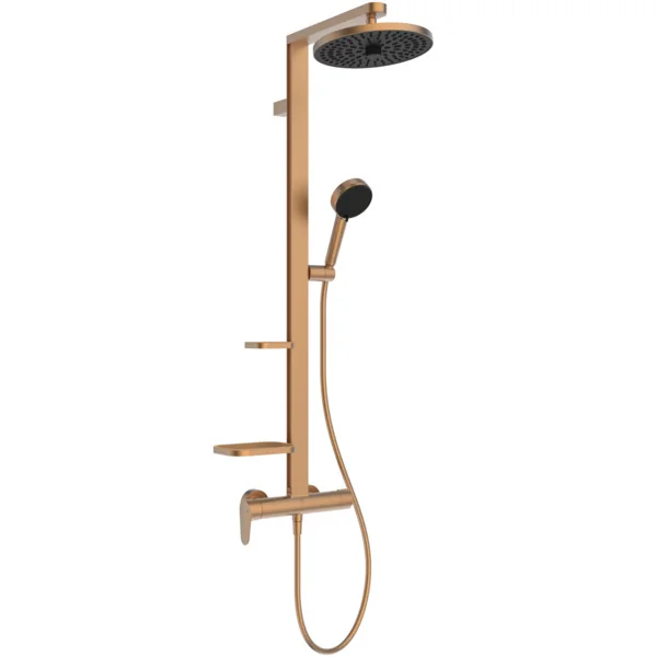 Ideal Standard Ceraflow Alu+ Duschsystem mit Brausearmatur, Bronze, Aufputz, 100% recyceltes Aluminium, 2 Strahlarten Hand- und Kopfbrause