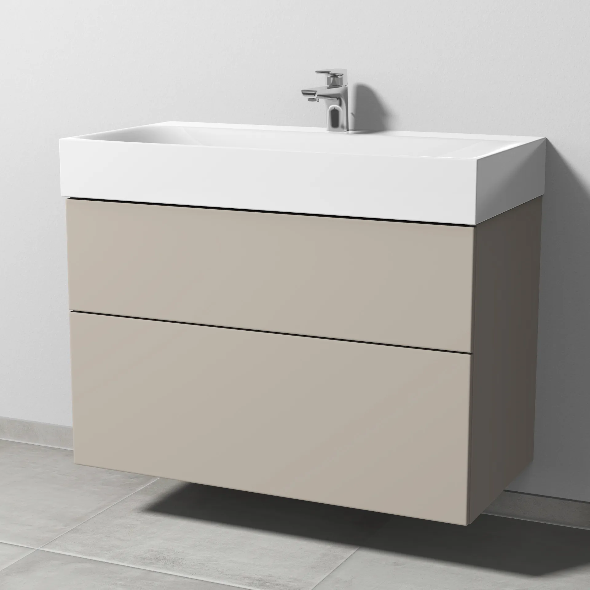 Sanipa Waschtischunterschrank „3way“ passend zu Stahl-Email-Waschtische Silenio von Kaldewei 890 × 582 × 452 mm in Kaschmir (matt)