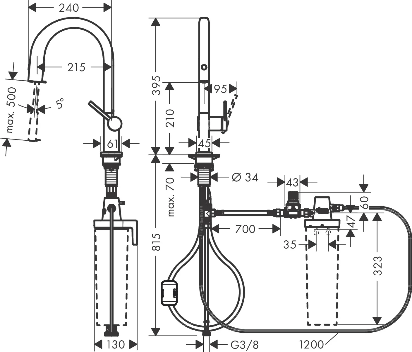 Hansgrohe Aqittura M91 Einhebel-Küchenmischer mit FilterSystem 210, Ausziehauslauf, 1-Jet, Chrom, Schwenkbereich einstellbar in 3 Stufen auf 60°, 110° oder 150°, Laminarstrahl, Quick-Connect Schlauch, maximale Durchflussmenge bei 3 bar: 6,5 l/min, Auszug Hansgrohe Aqittura M91 Einhebel-Küchenmischer mit FilterSystem 210, Ausziehauslauf, 1-Jet, Chrom, Schwenkbereich einstellbar in 3 Stufen auf 60°, 110° oder 150°, Laminarstrahl, Quick-Connect Schlauch, maximale Durchflussmenge bei 3 bar: 6,5 l/min, Auszug