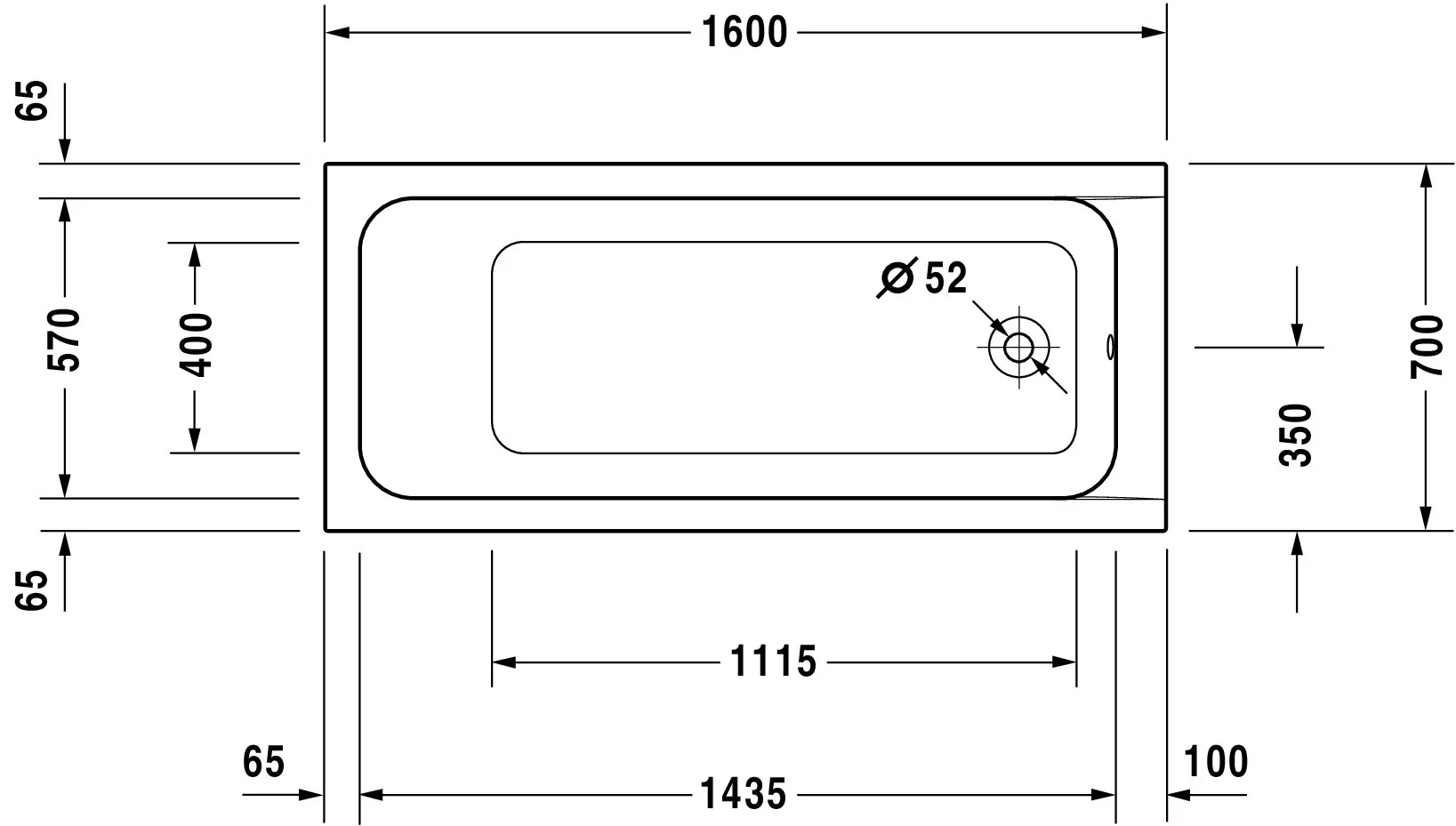 Duravit Badewanne „D-Code“ rechteck 160 × 70 cm, Fußablauf