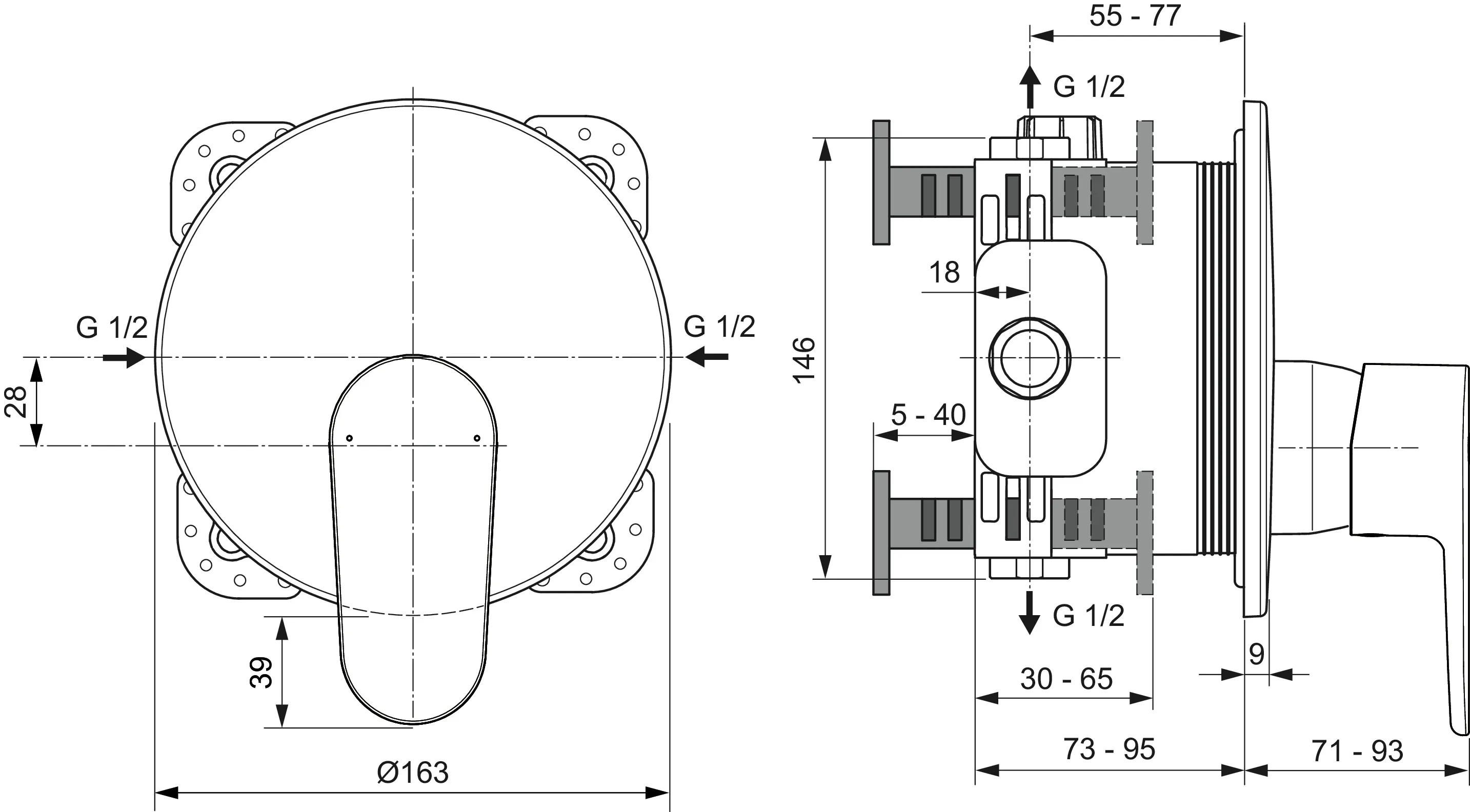 Brausearmatur Unterputz Cerafine O, Bausatz 2, Rosette Durchmesser:163mm, Chrom Brausearmatur Unterputz Cerafine O, Bausatz 2, Rosette Durchmesser:163mm, Chrom