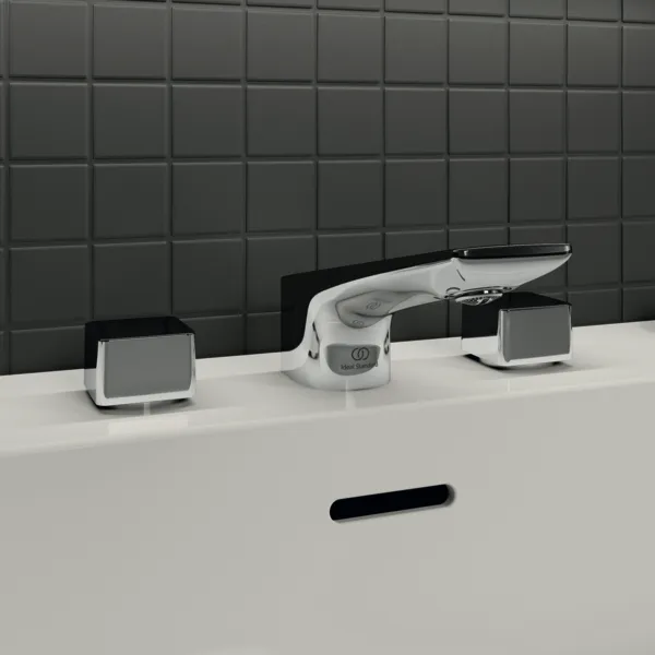 3-Loch-Waschtischarmatur Conca, mit Ablaufgarnitur, Ausladung 133mm, Brushed Gold 3-Loch-Waschtischarmatur Conca, mit Ablaufgarnitur, Ausladung 133mm, Brushed Gold