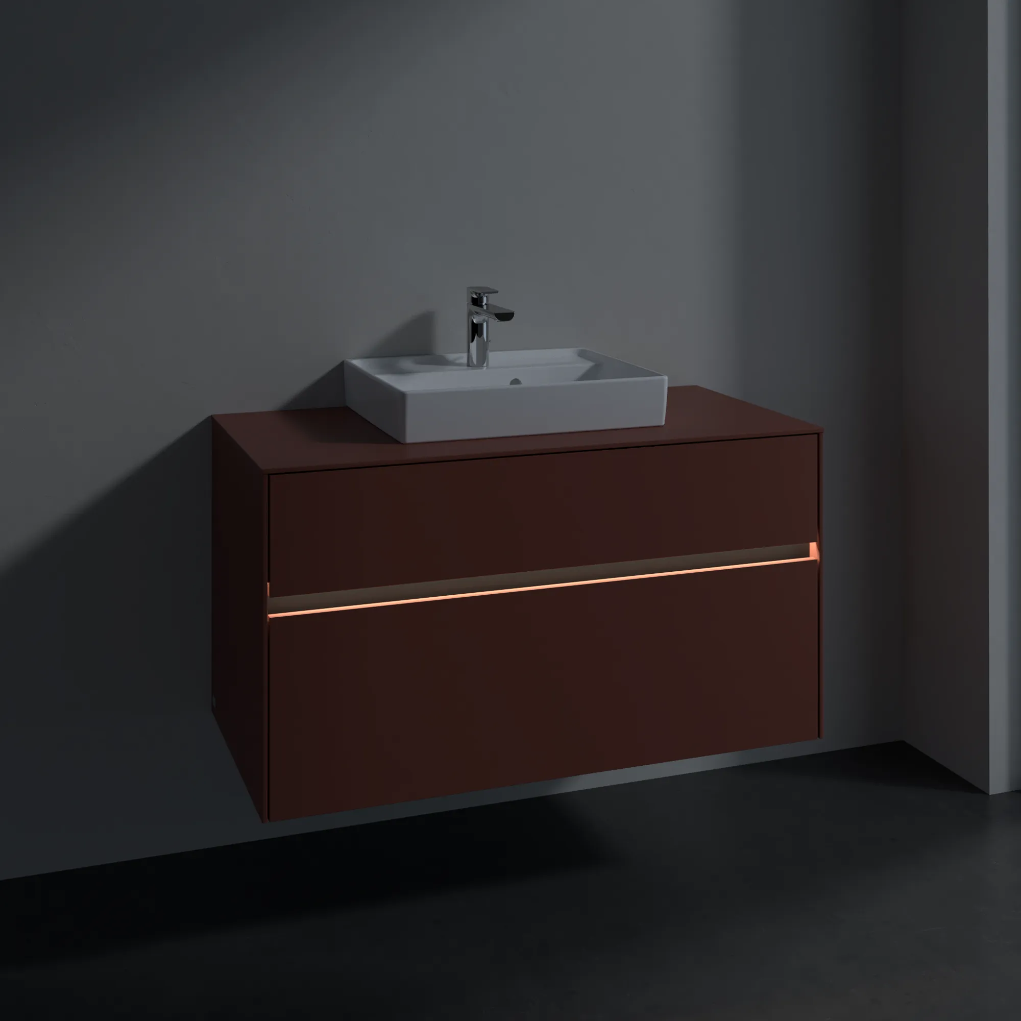 Villeroy & Boch Waschtischunterschrank „Collaro“ 1000 × 548 × 500 mm Wine Red, mit Beleuchtung, für Becken mittig Villeroy & Boch Waschtischunterschrank „Collaro“ 1000 × 548 × 500 mm Wine Red, mit Beleuchtung, für Becken mittig