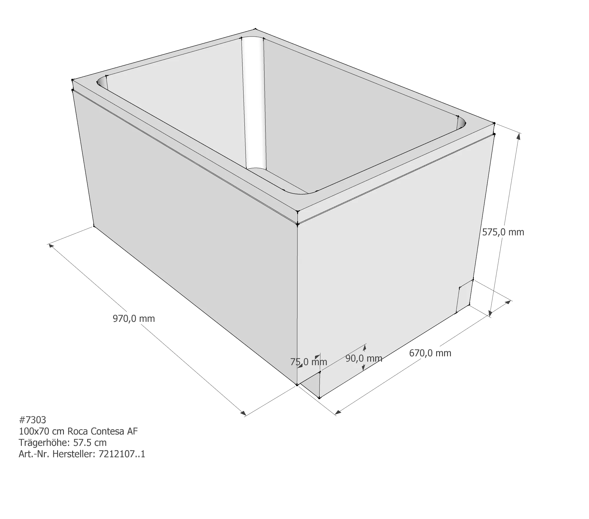 Badewannenträger für Roca Contesa 100 × 70 × 37,2 cm